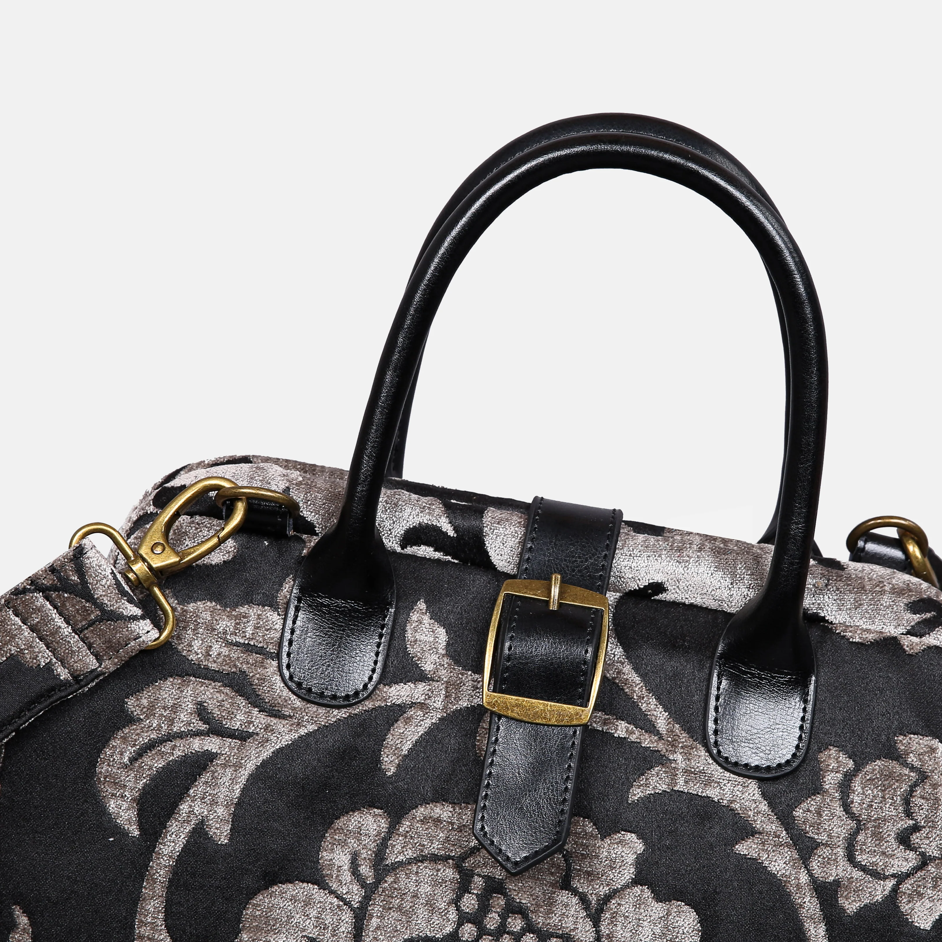 Floral Brocade Grey Carpet Handbag Purse - Image 4