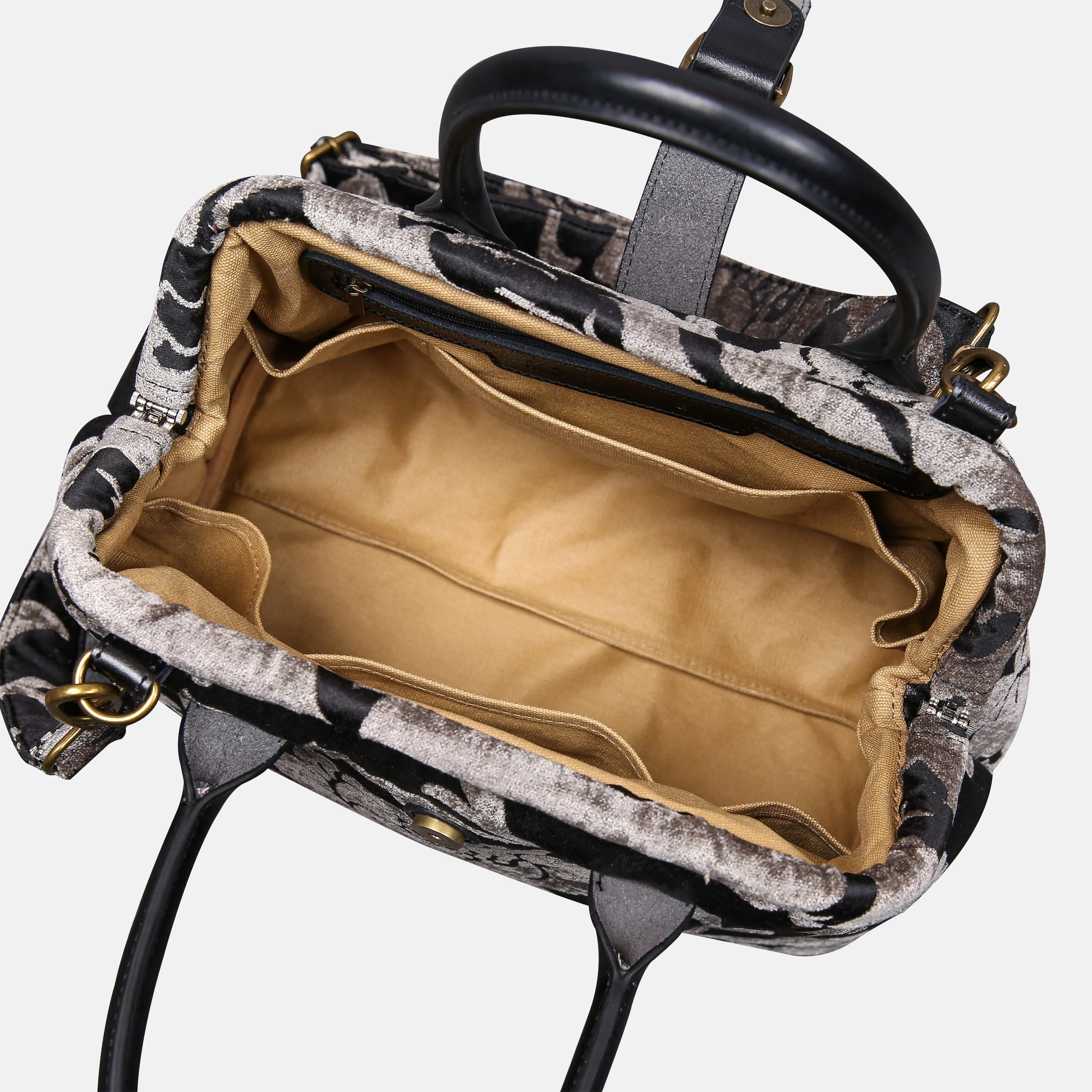 Floral Brocade Grey Carpet Handbag Purse - Image 6