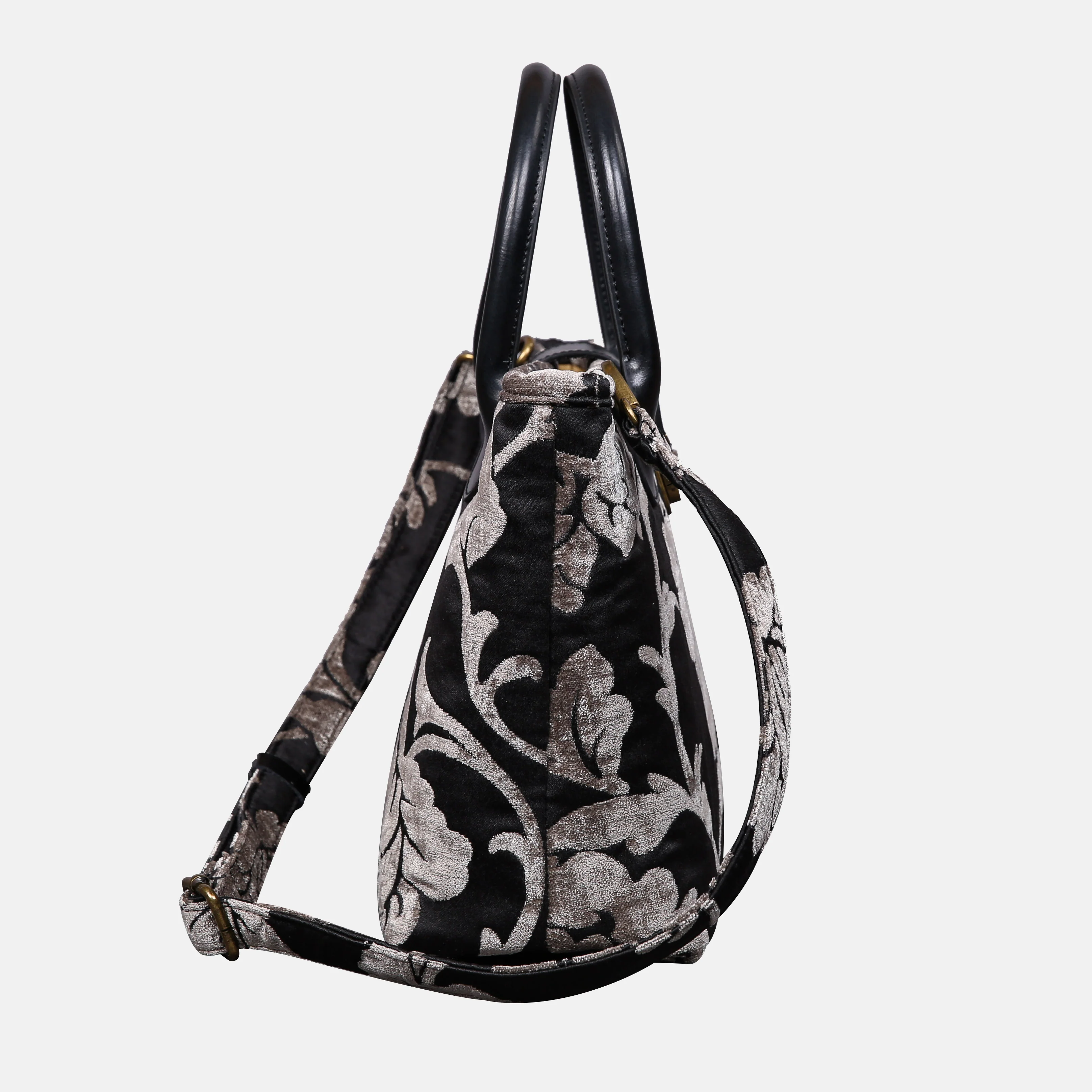 Floral Brocade Grey Tuck Lock Carpet Satchel - Image 3