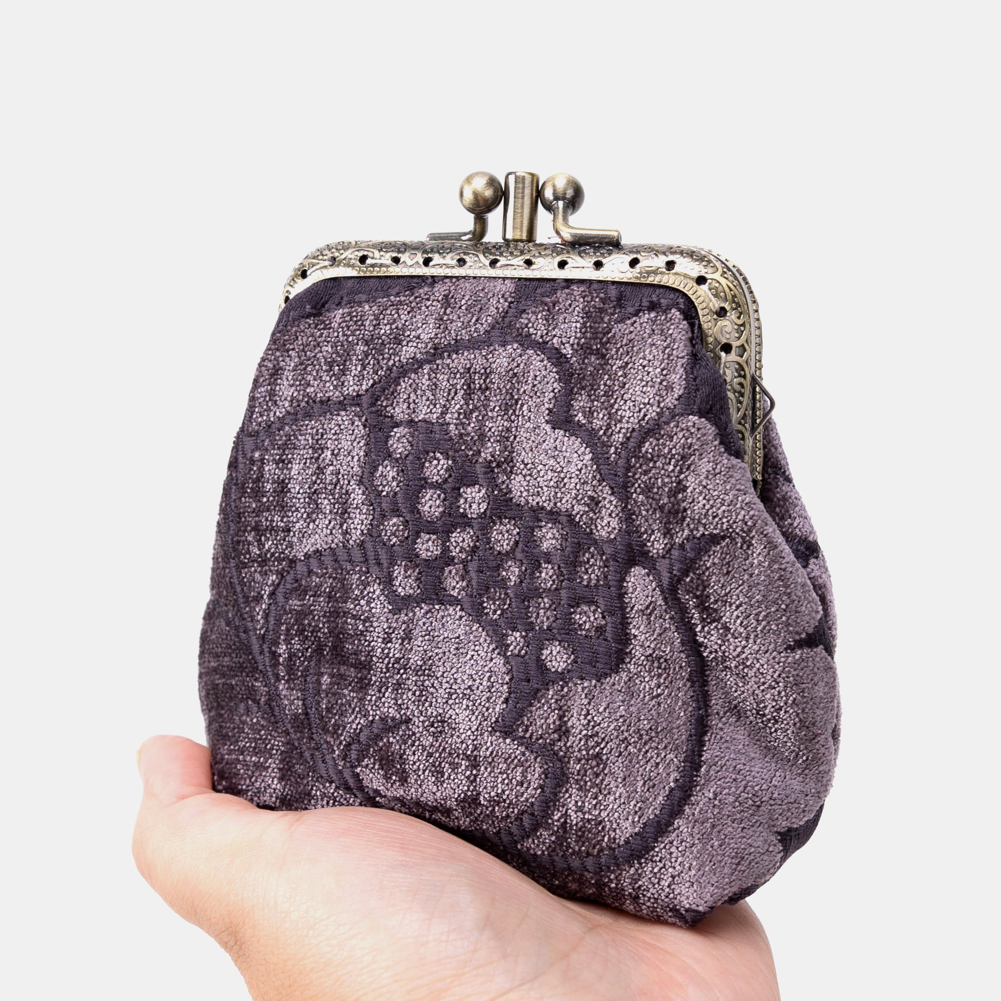 Floral Brocade Purple Double Kiss Clasp Coin Purse