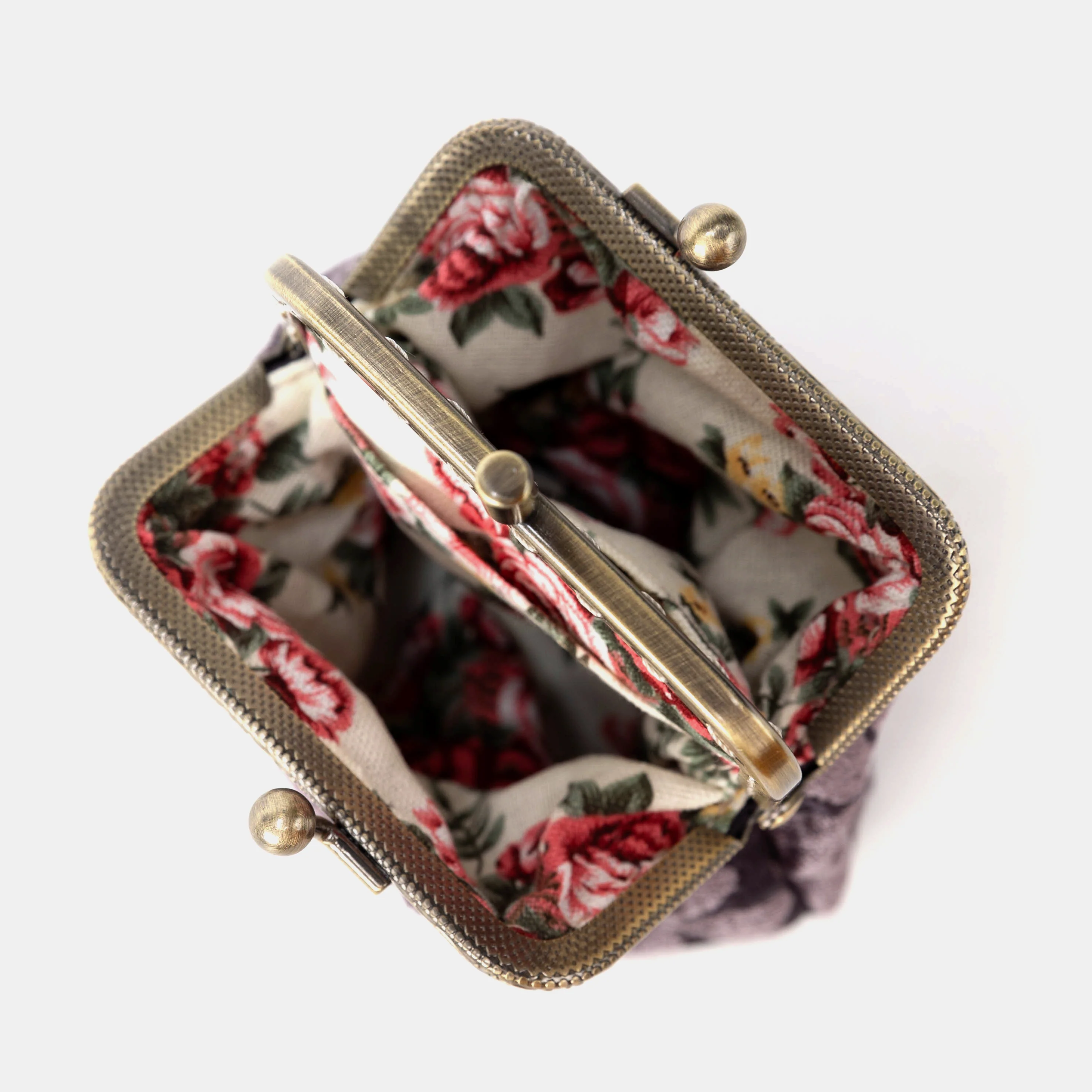 Floral Brocade Purple Double Kiss Clasp Coin Purse - Image 3