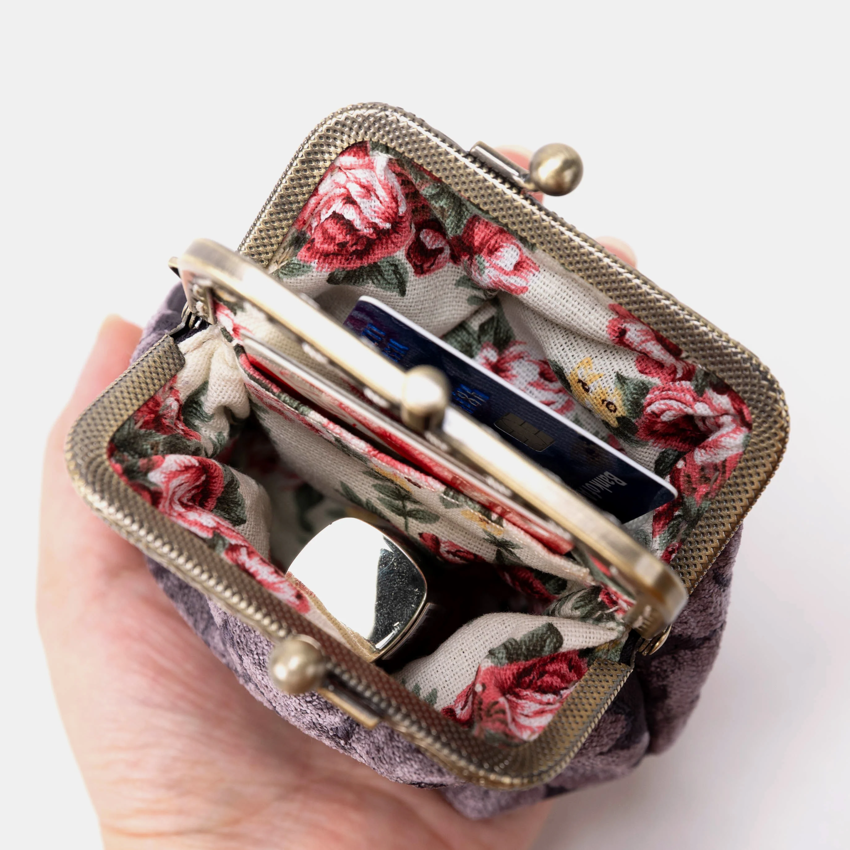 Floral Brocade Purple Double Kiss Clasp Coin Purse - Image 4
