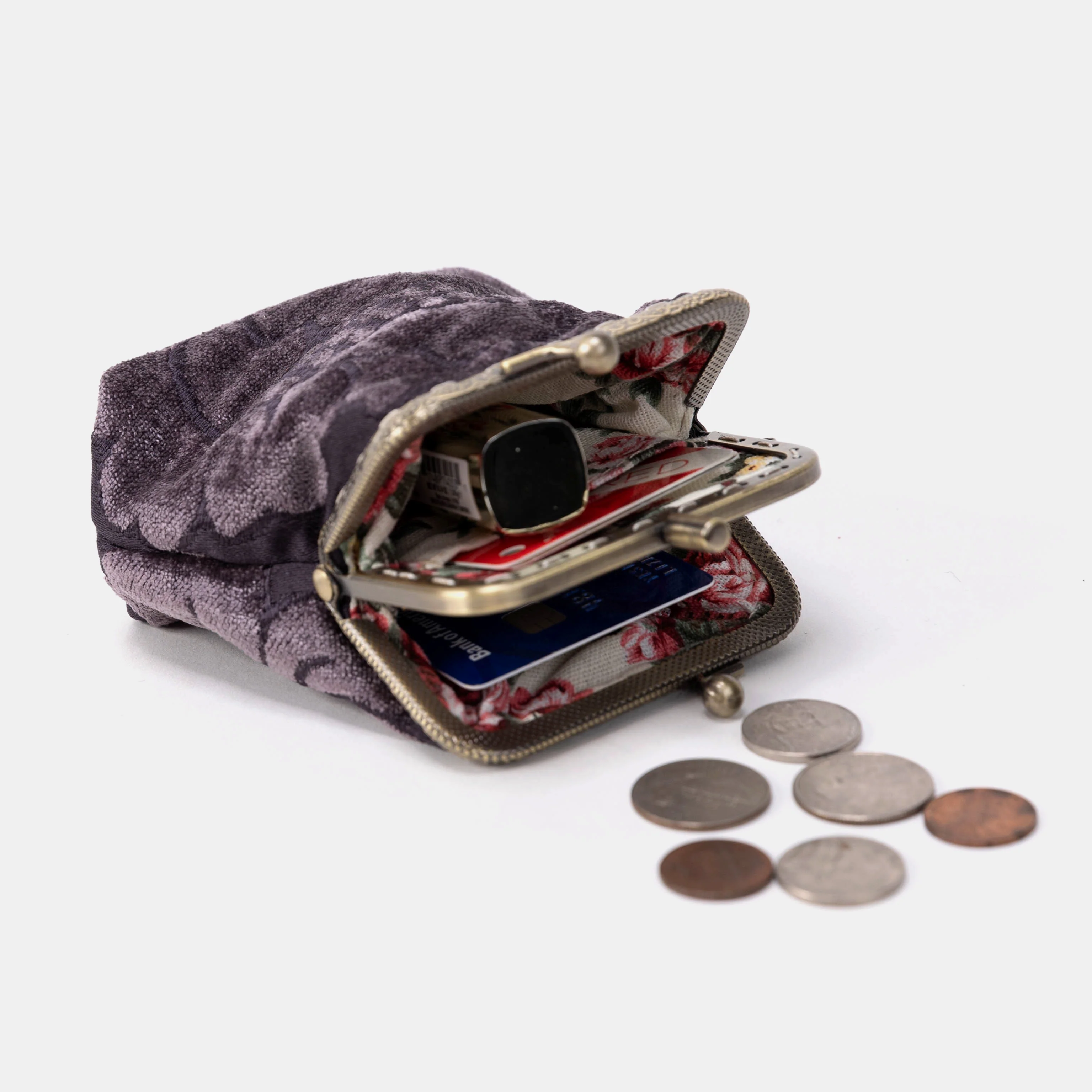 Floral Brocade Purple Double Kiss Clasp Coin Purse - Image 5