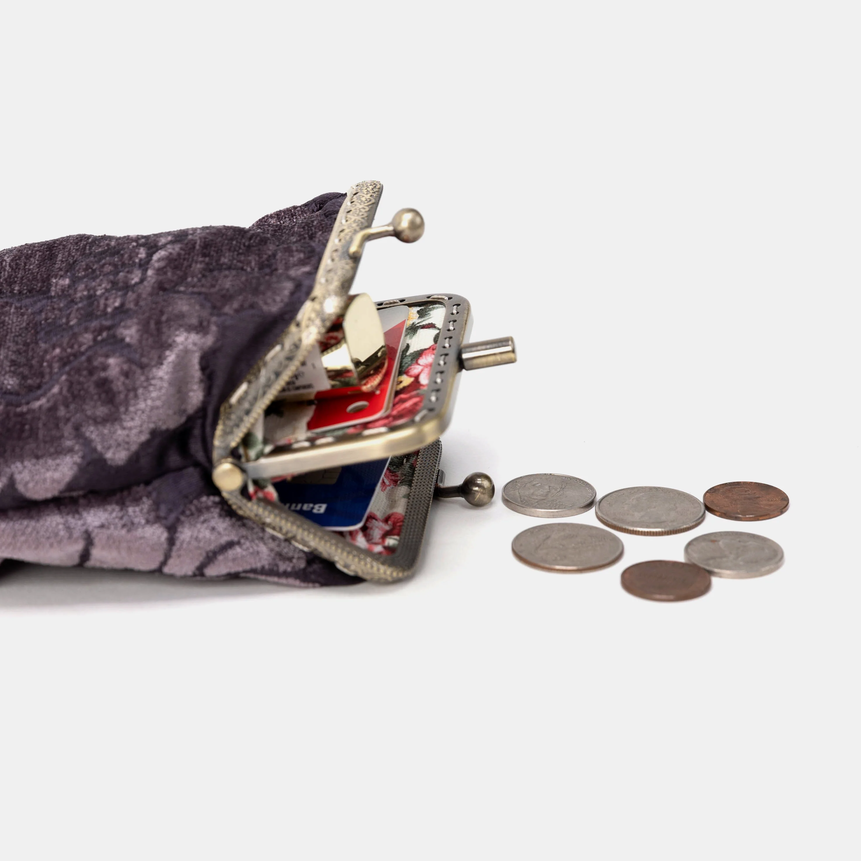 Floral Brocade Purple Double Kiss Clasp Coin Purse - Image 6