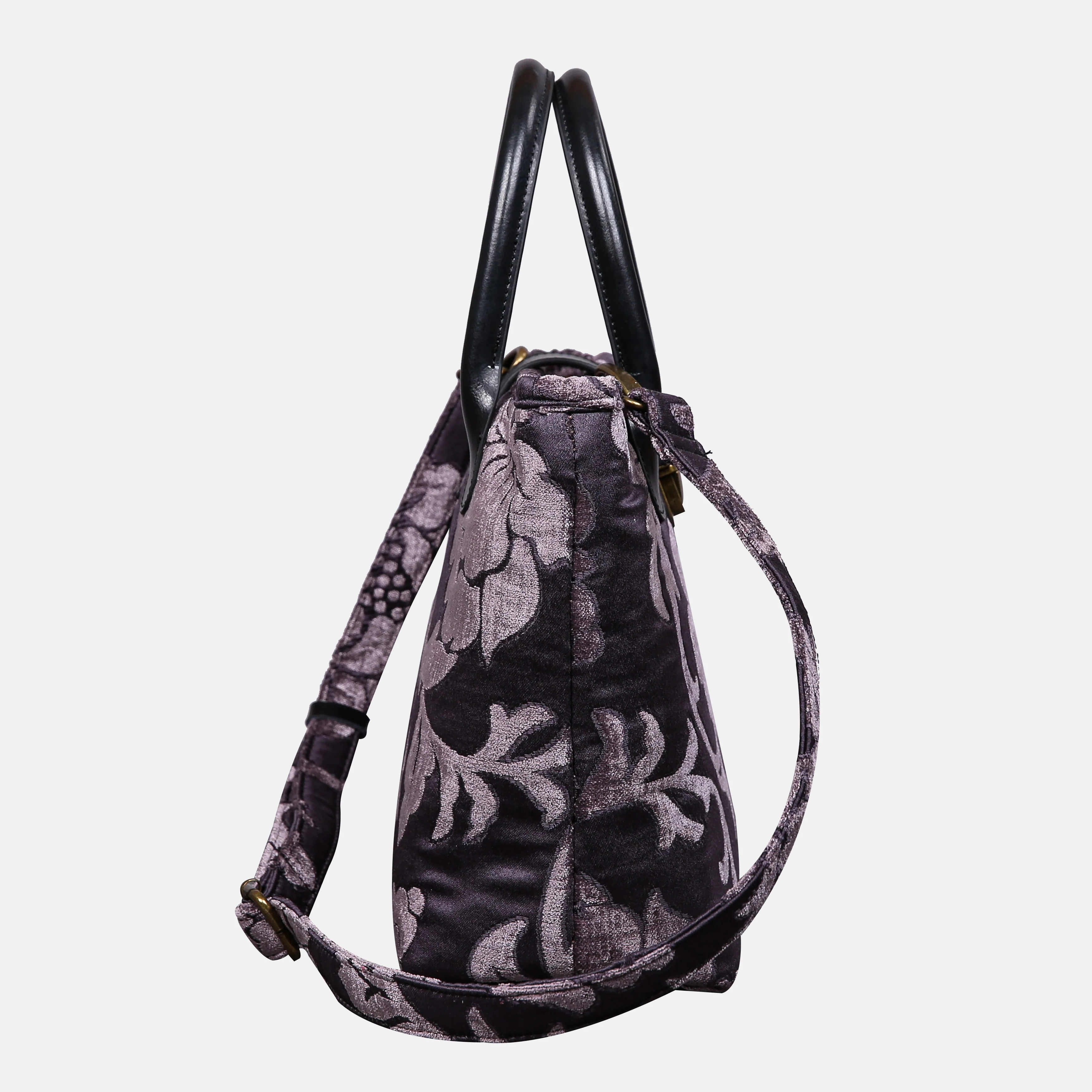 Floral Brocade Purple Tuck Lock Carpet Satchel - Image 3