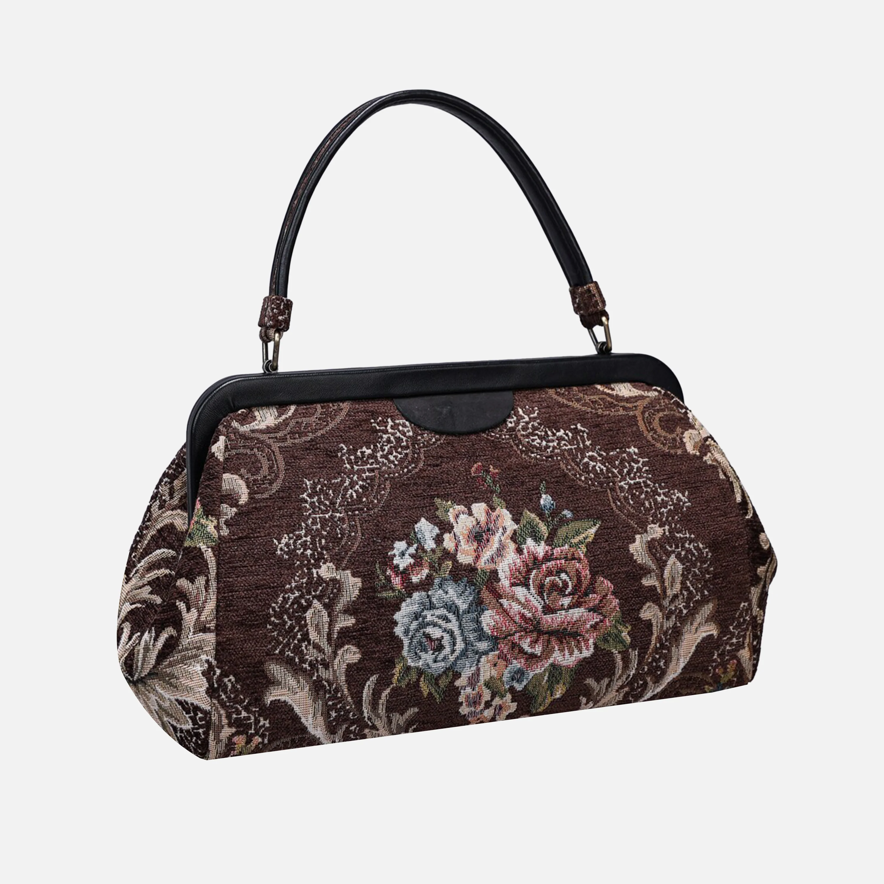 Floral Brown Top Handle Purse - Image 3