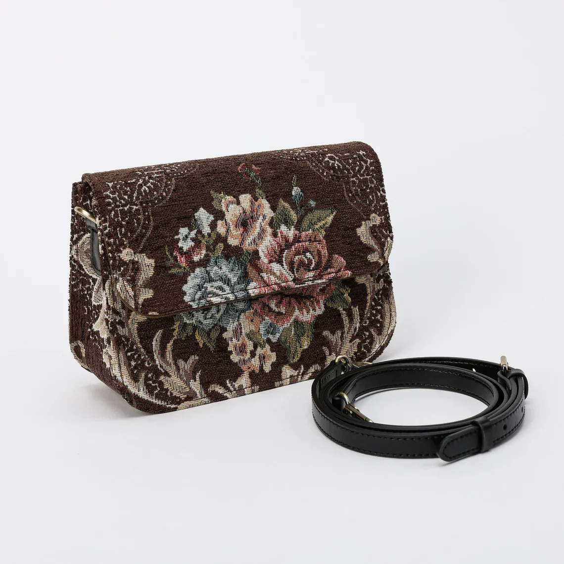 Floral Brown Flap Crossbody Bag - Image 3