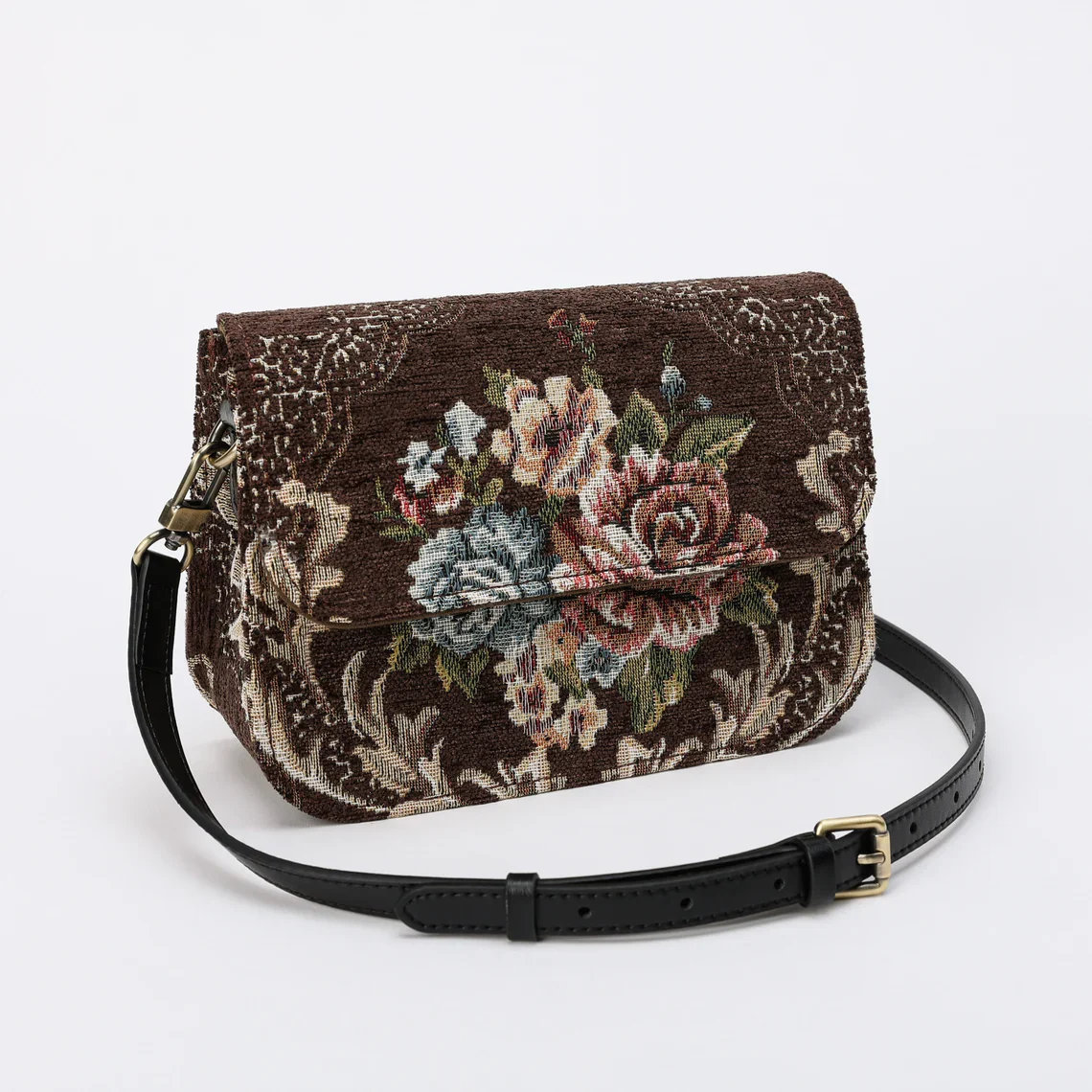 Floral Brown Flap Crossbody Bag - Image 5