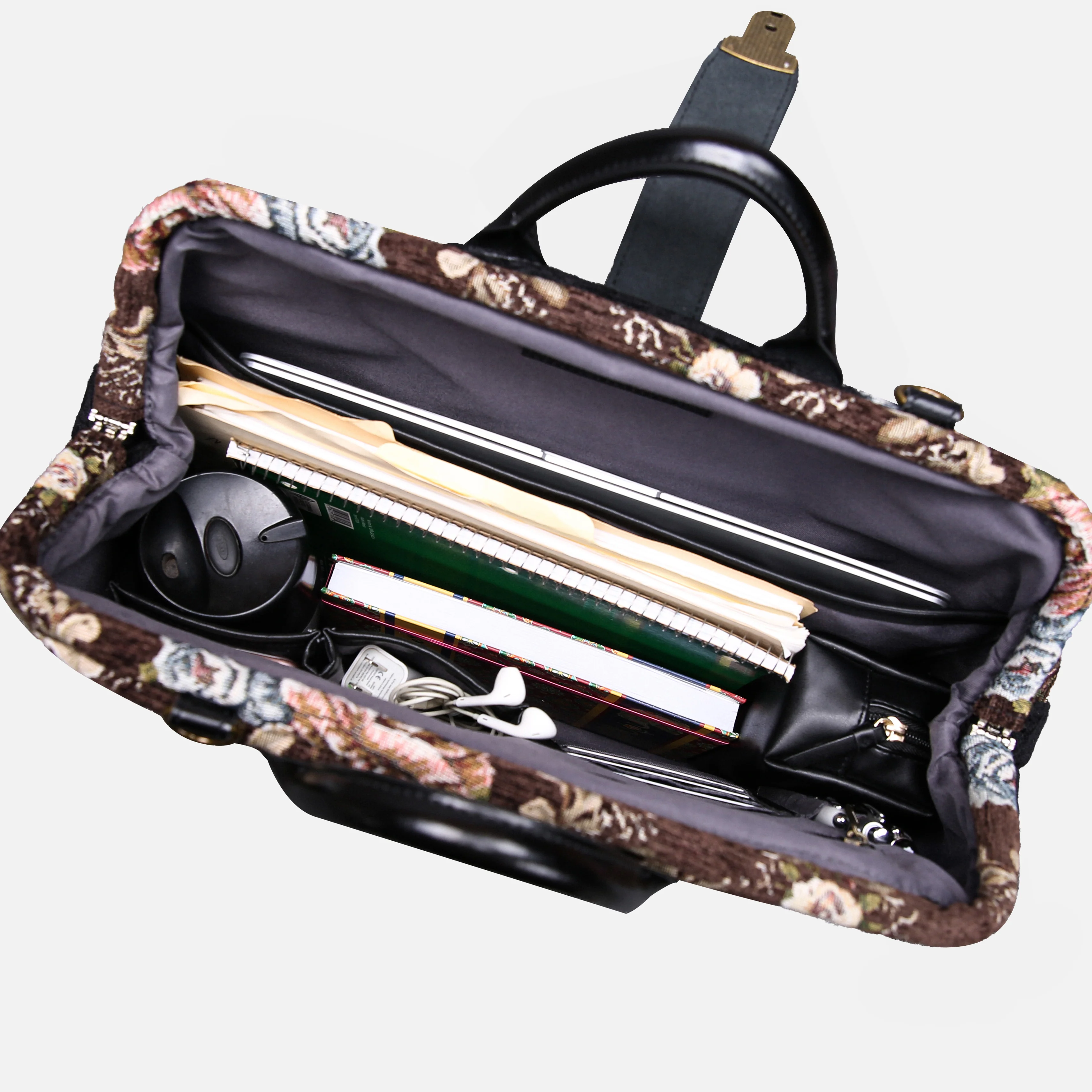 Floral Brown Laptop Work Bag - Image 5
