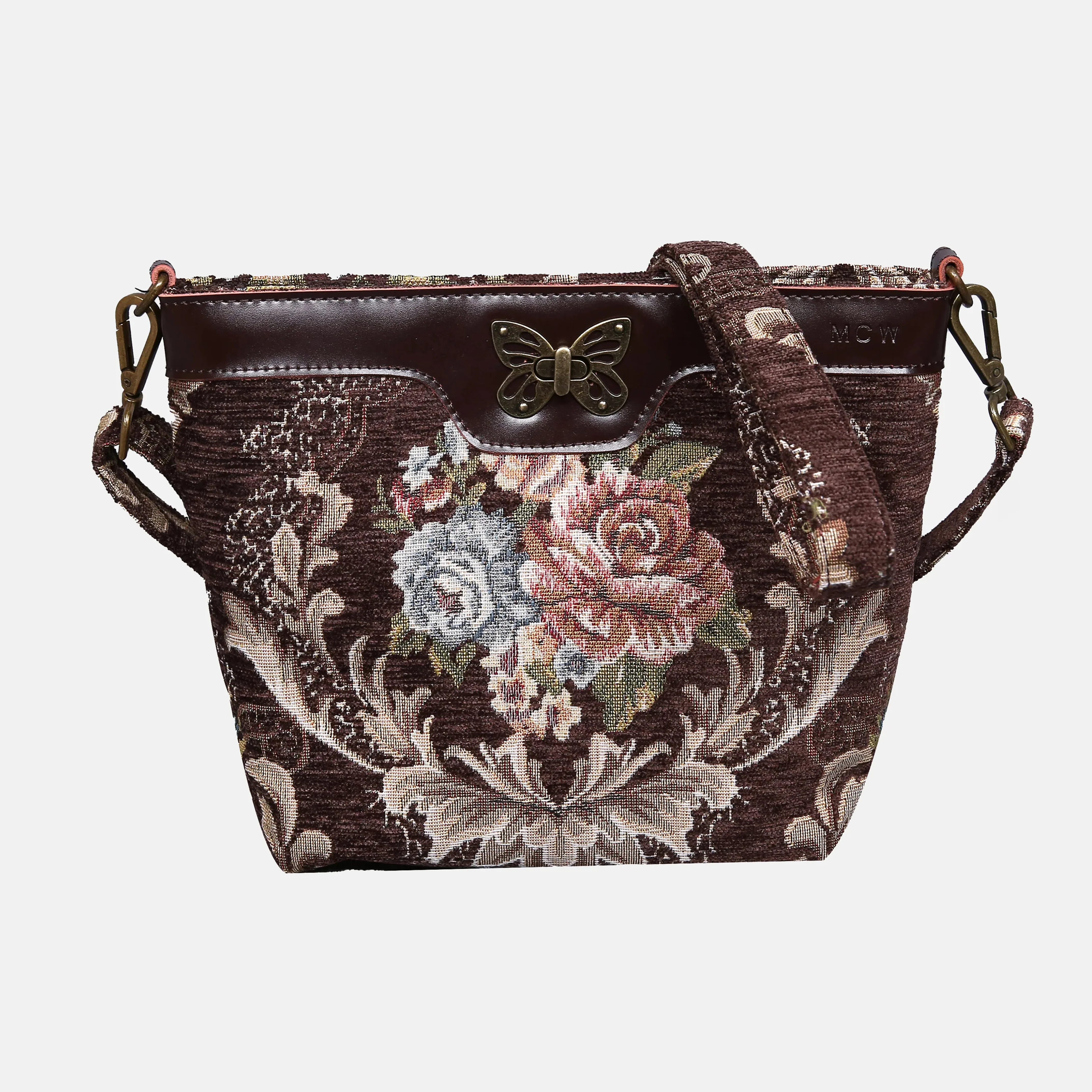 Floral Coffee Butterfly Crossbody Bag