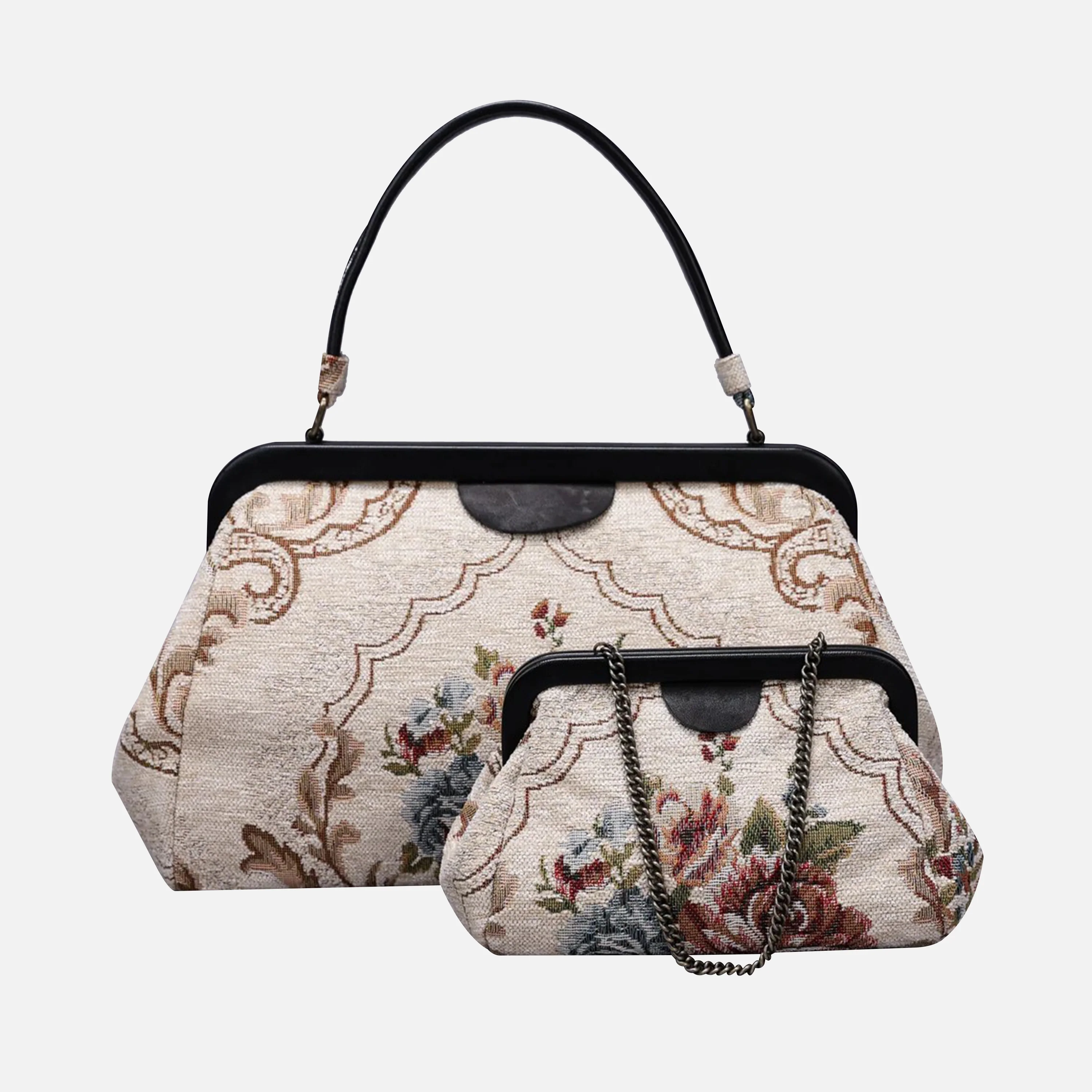 Floral Cream Top Handle Purse - Image 6