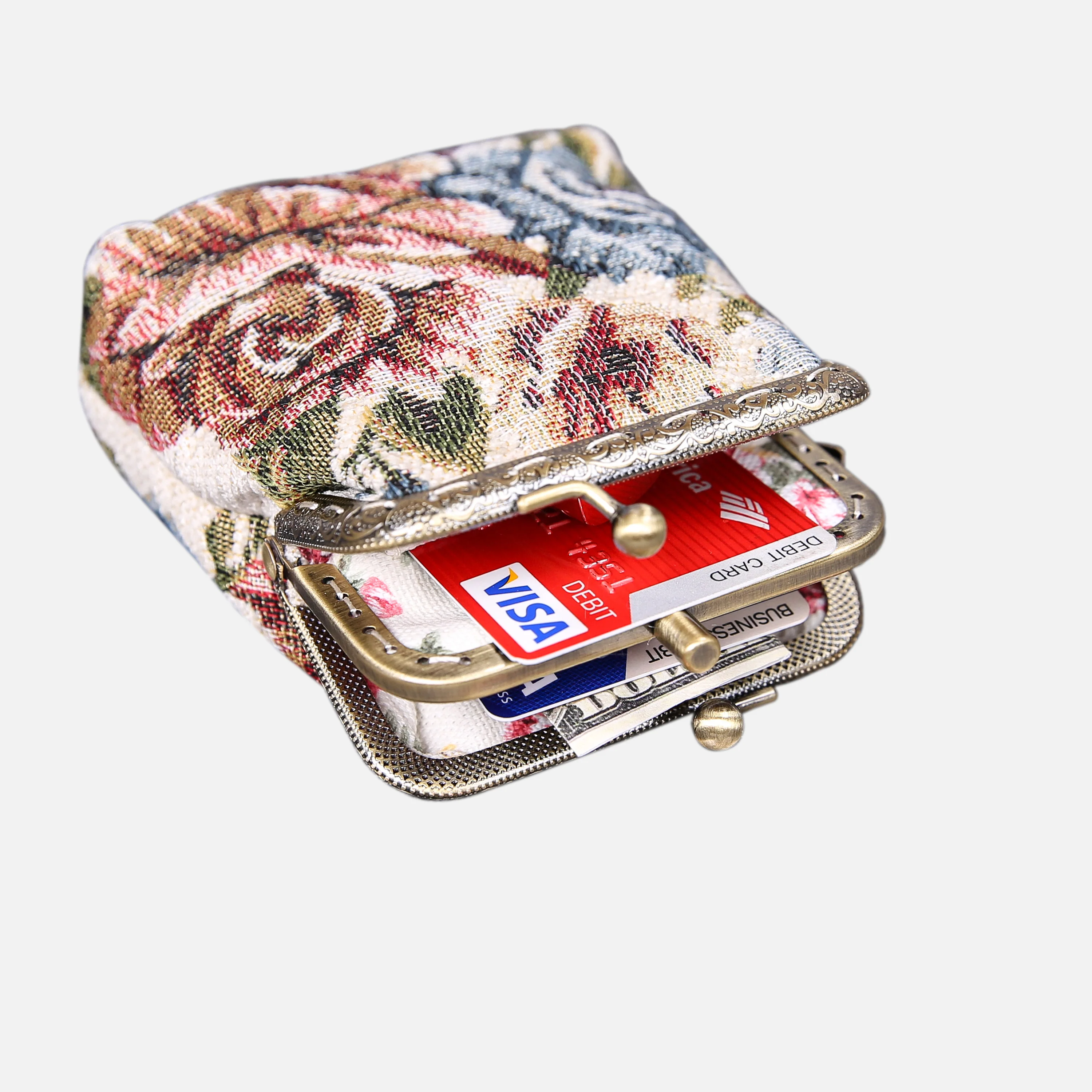 Floral Cream Double Kiss Clasp Coin Purse - Image 4