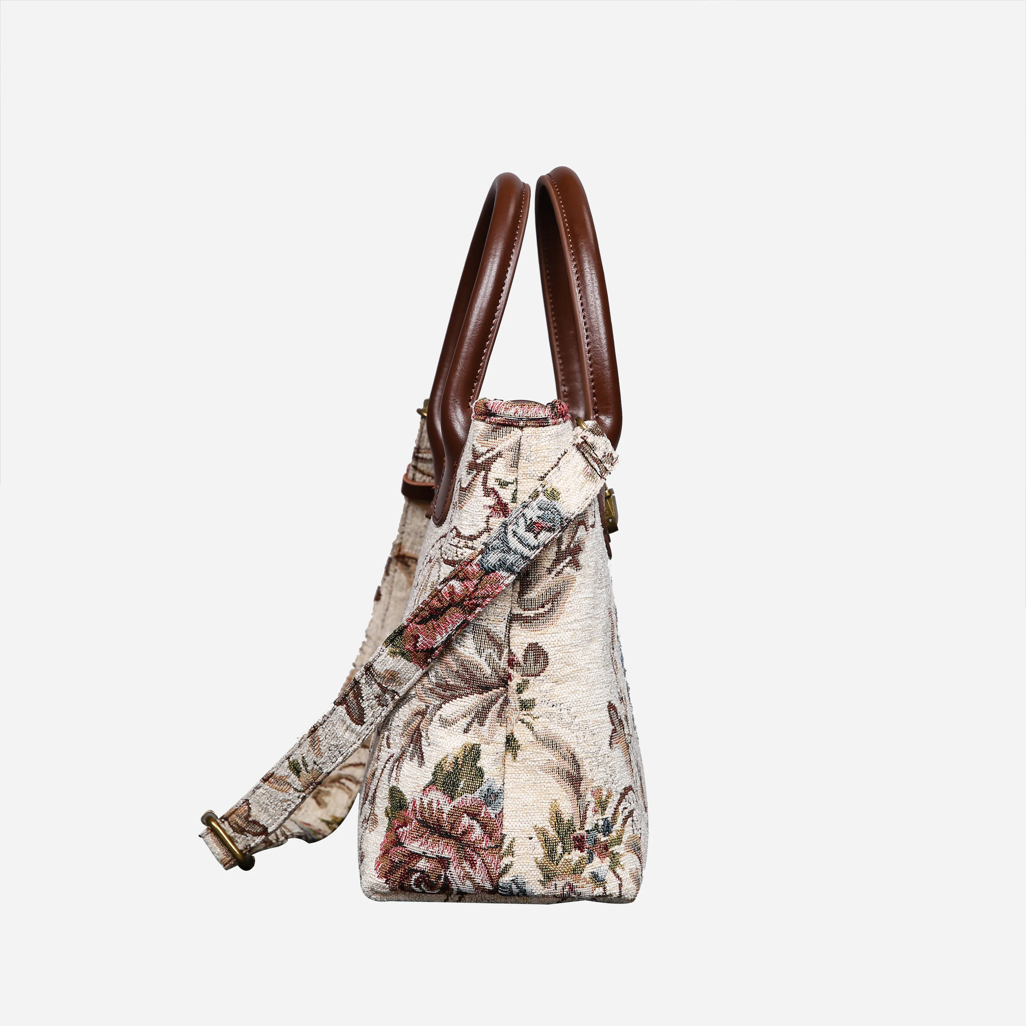 Floral Cream Tuck Lock Carpet Satchel - Image 4