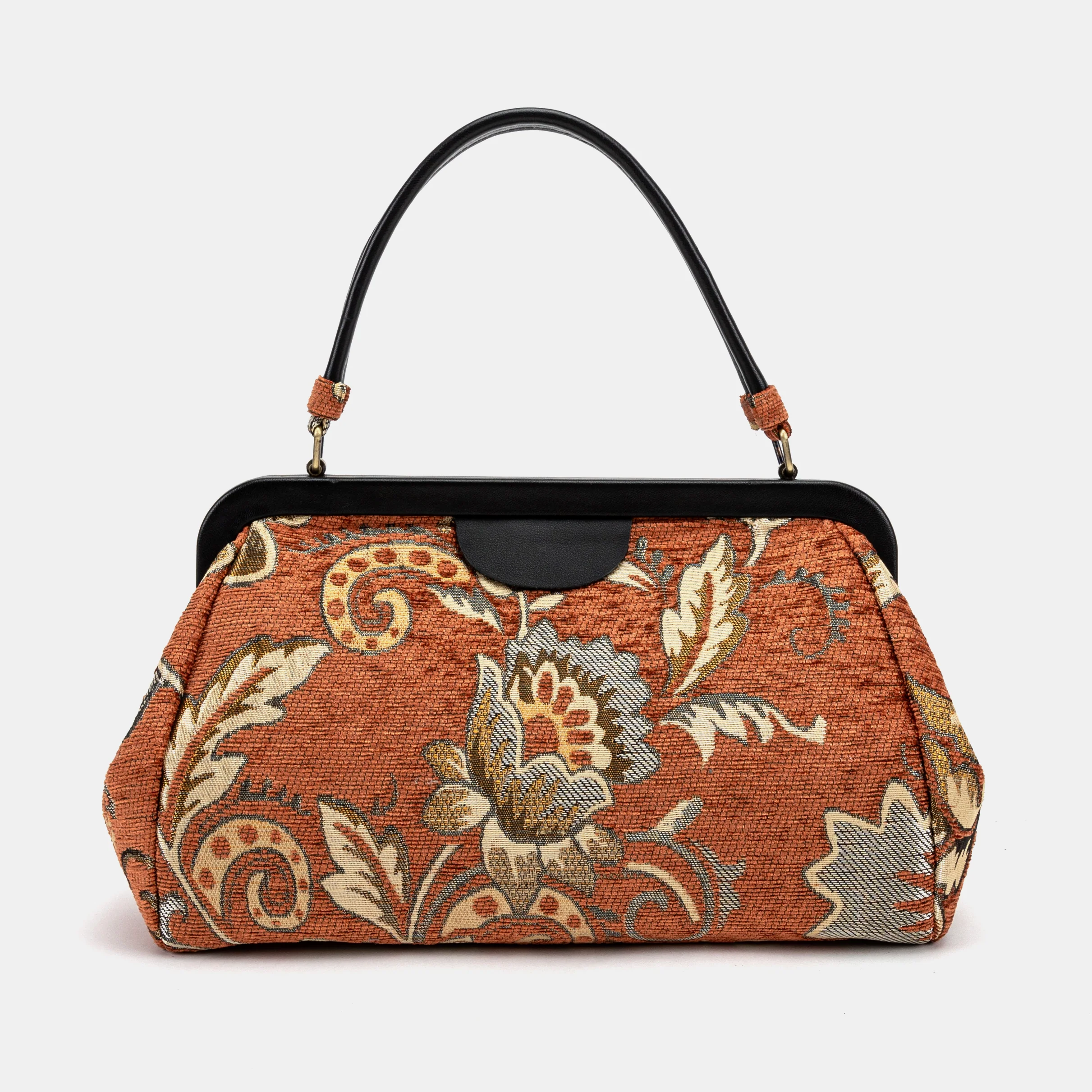 Floral Paisley Orange Top Handle Purse