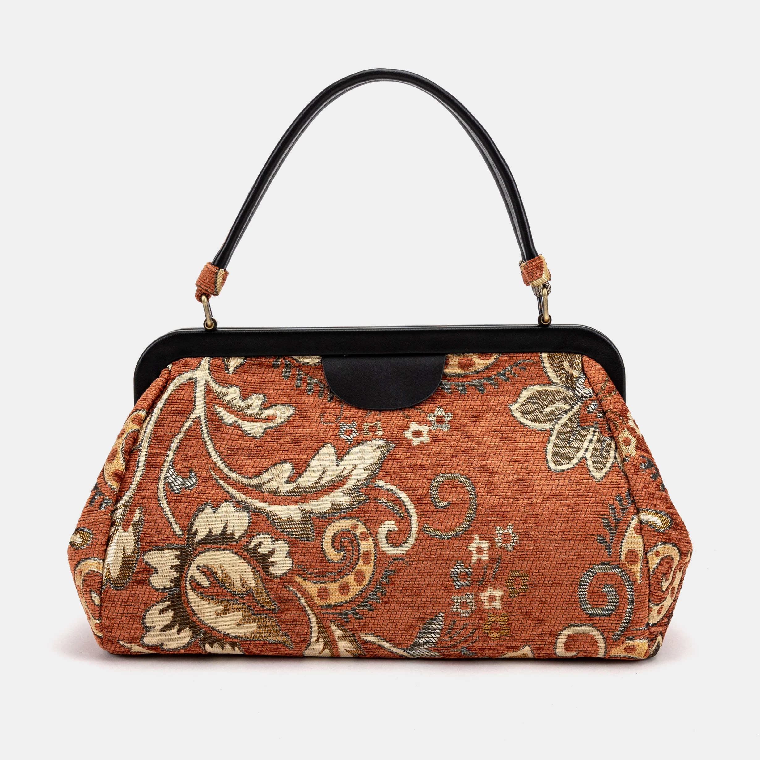Floral Paisley Orange Top Handle Purse - Image 4