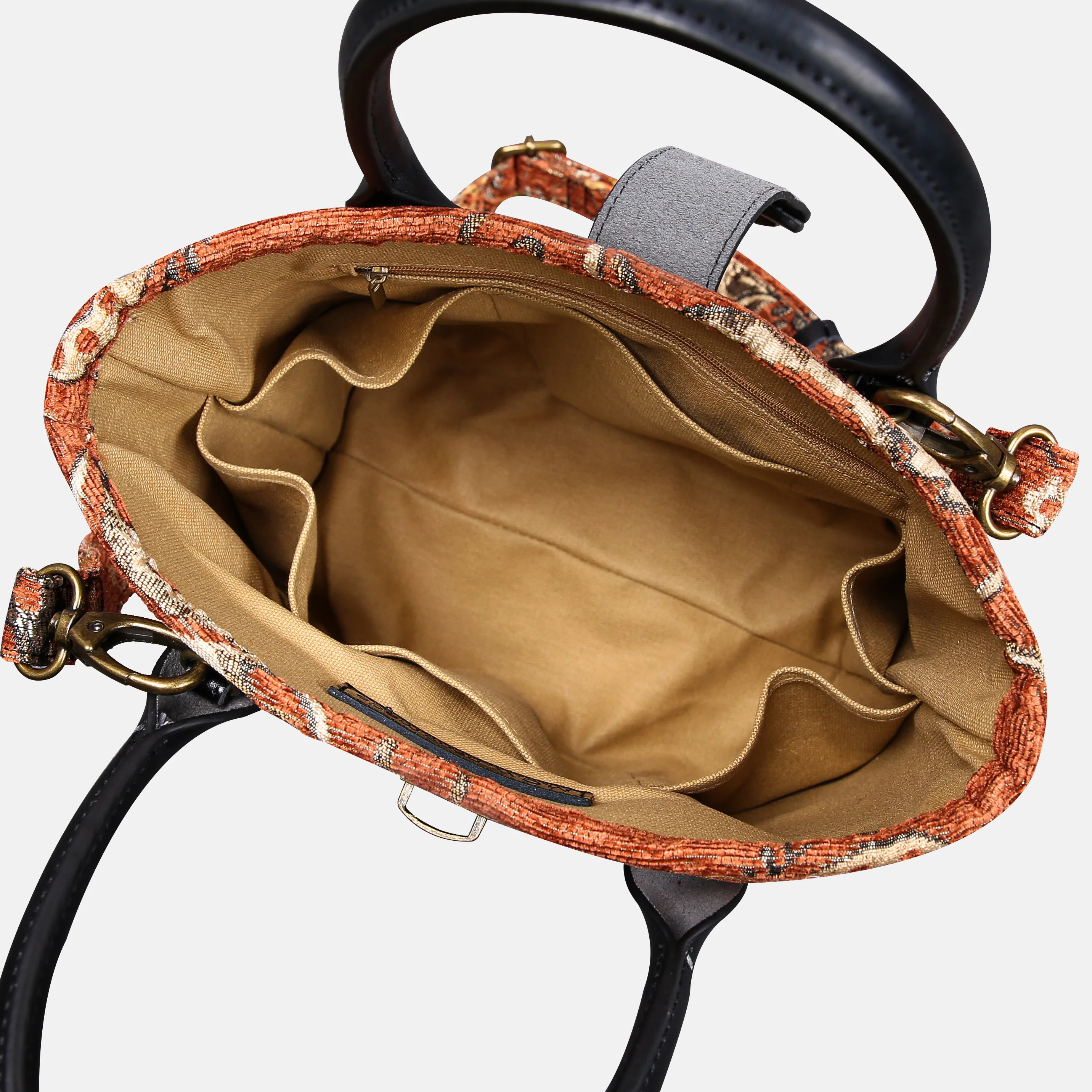Floral Paisley Orange Tuck Lock Carpet Satchel - Image 6