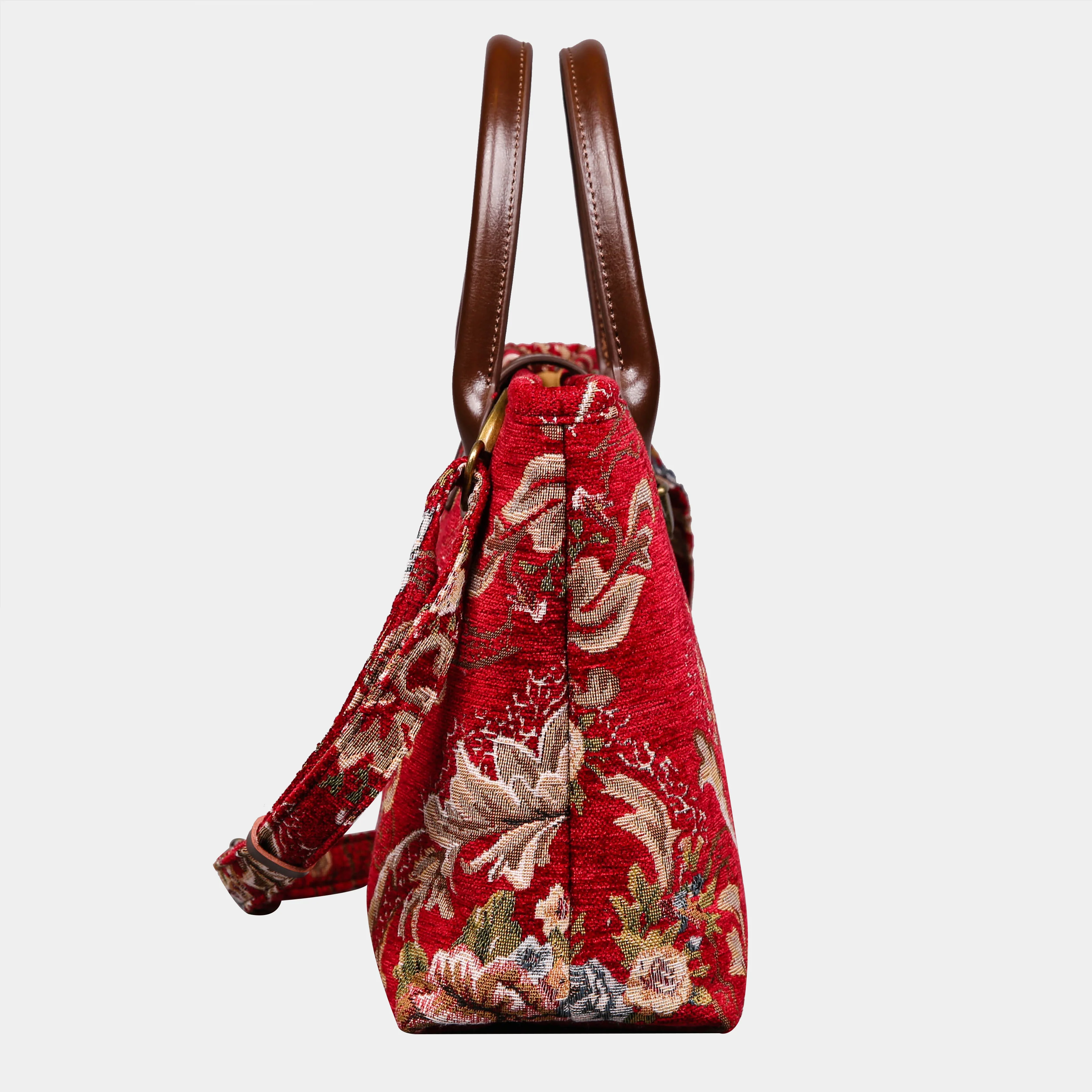 Floral Red Tuck Lock Carpet Satchel - Image 3