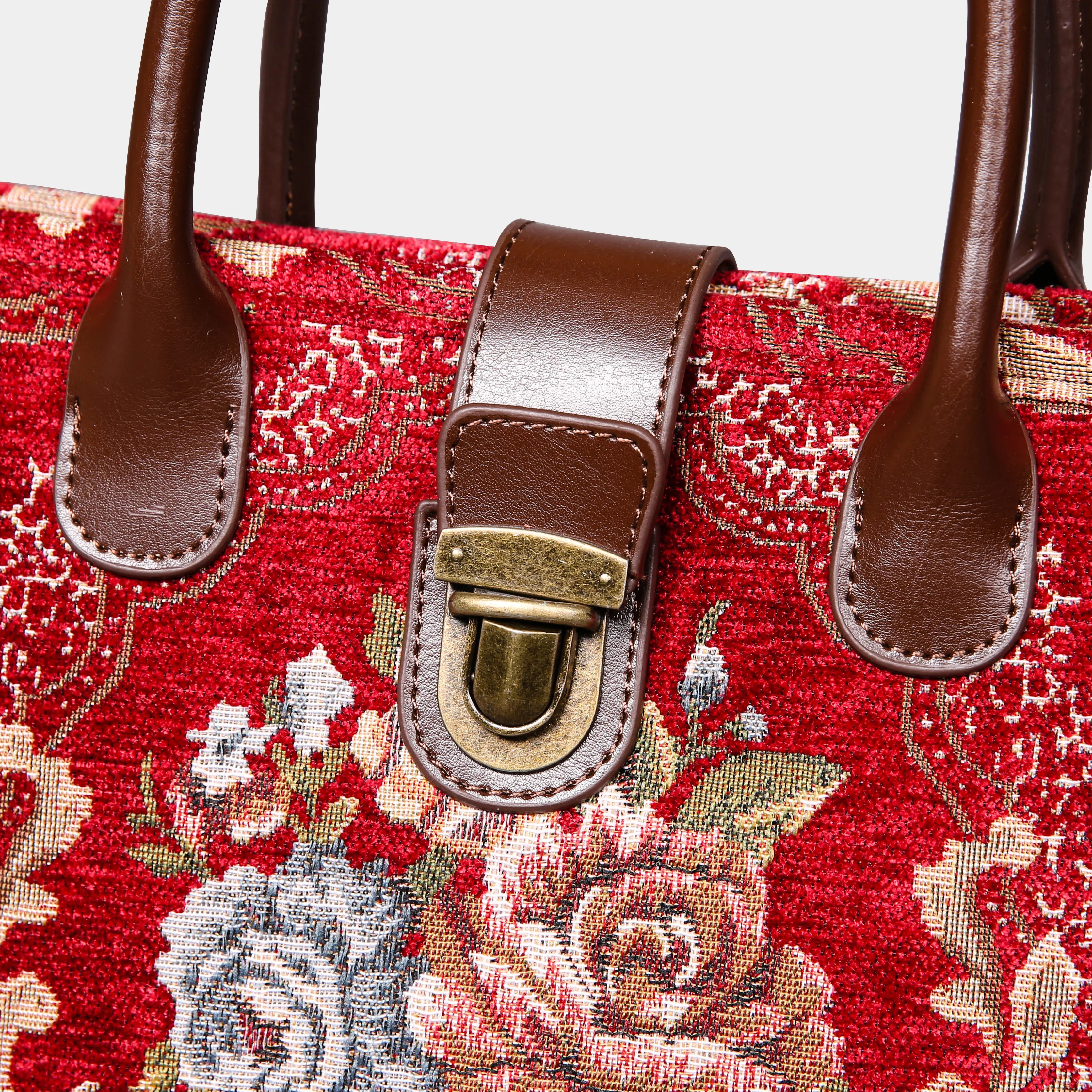 Floral Red Tuck Lock Carpet Satchel - Image 4