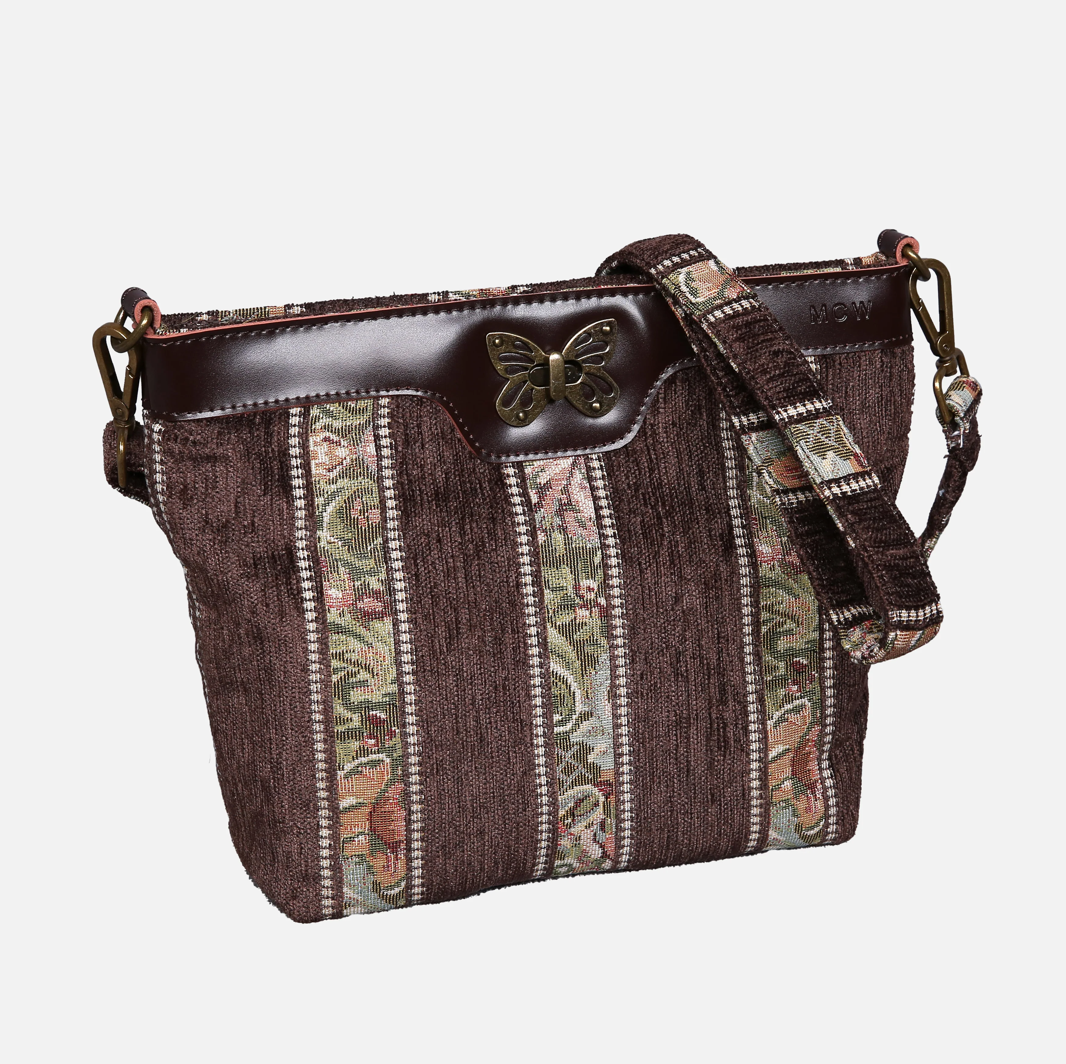Floral Stripes Brown Butterfly Crossbody Bag - Image 3