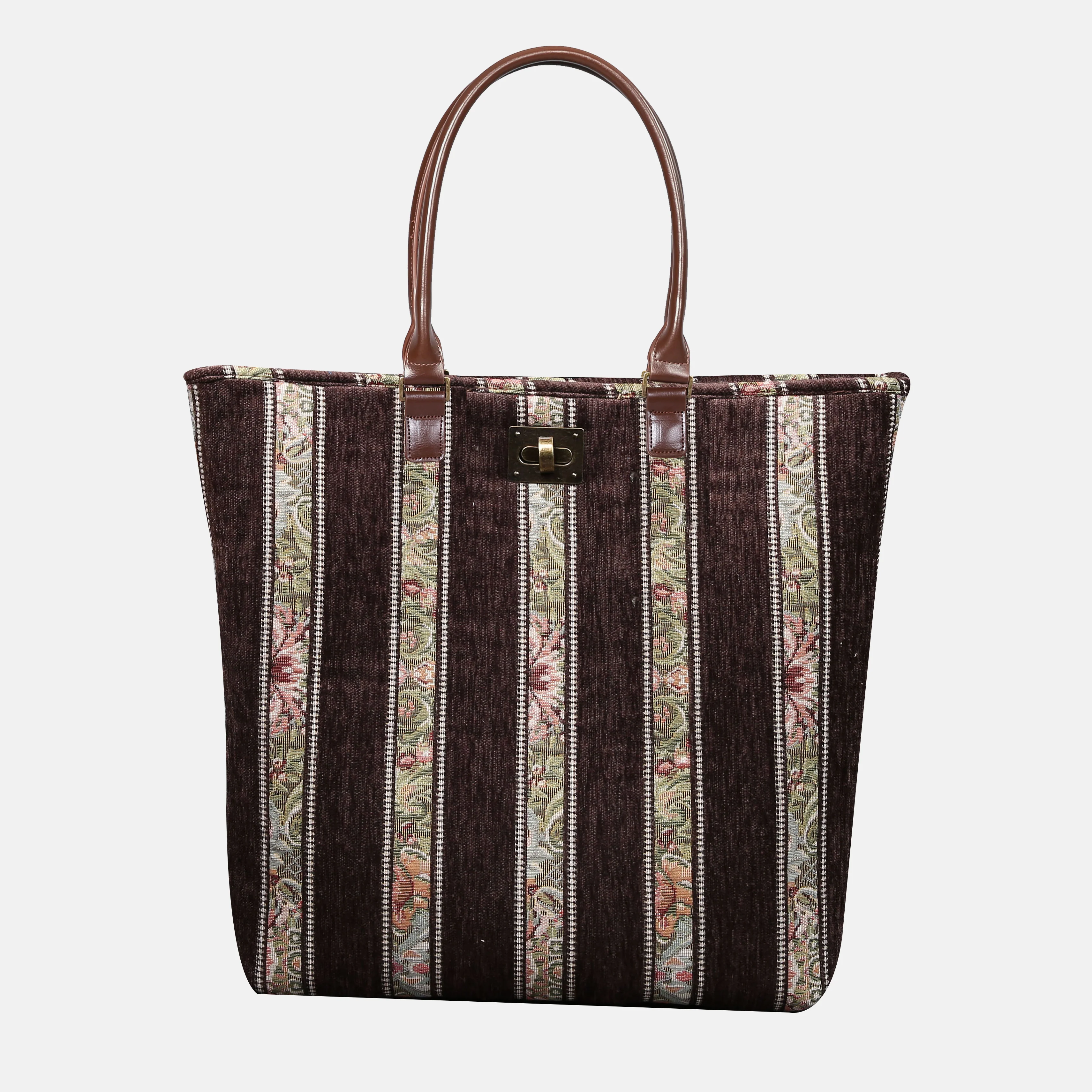 Floral Stripes Brown Carpet Tote Shopper