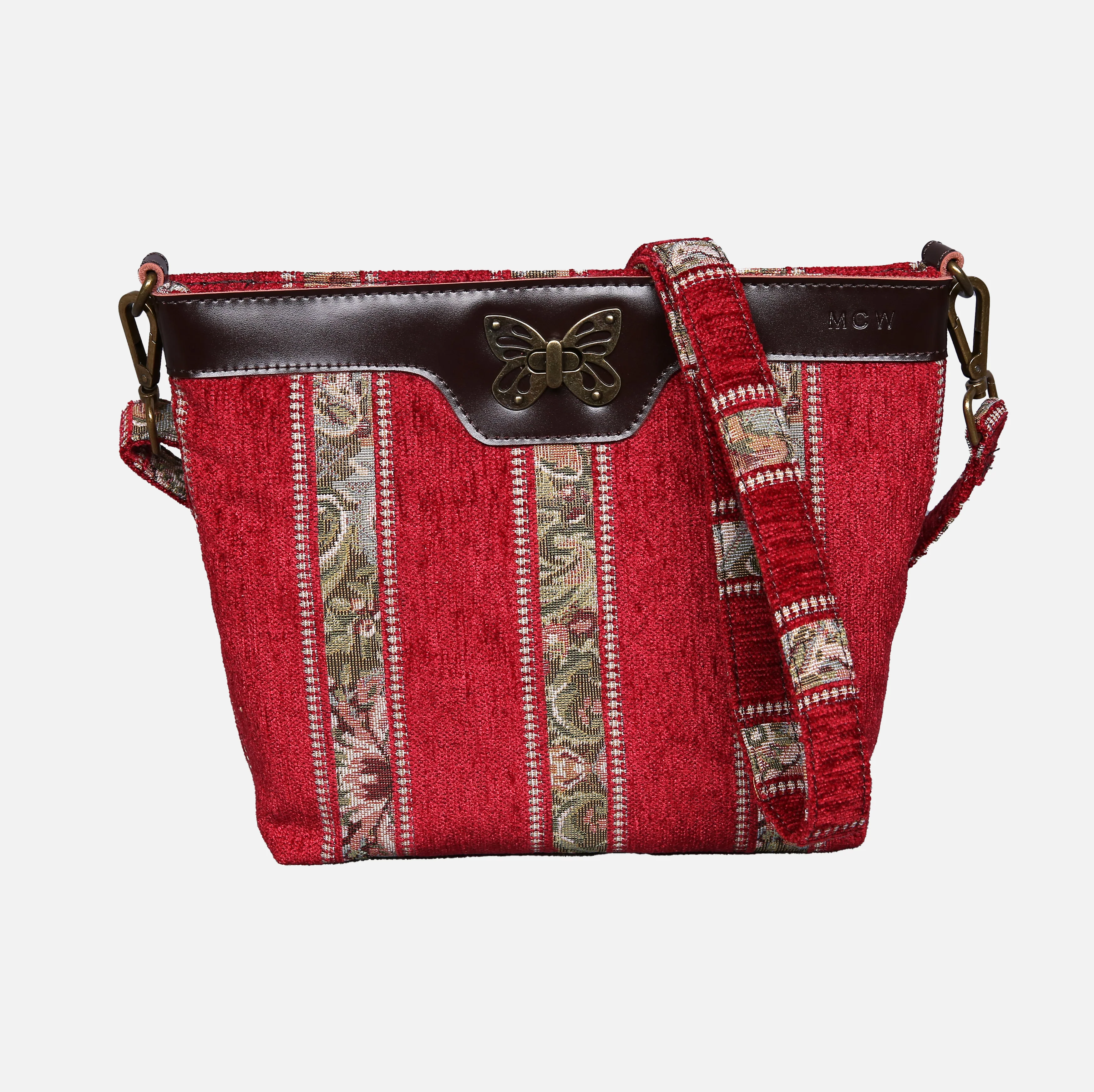 Floral Stripes Red Butterfly Crossbody Bag