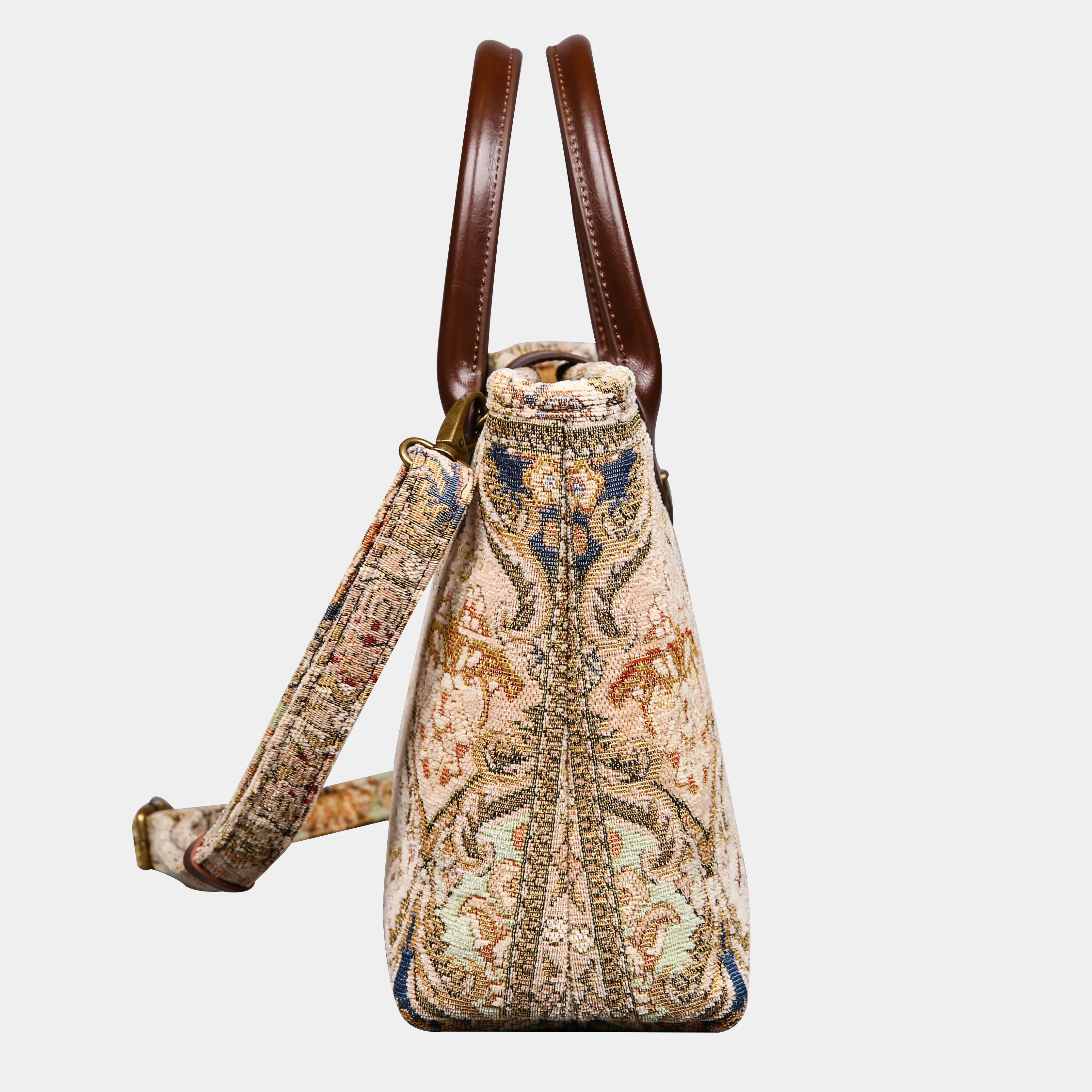 Golden Age Beige Tuck Lock Carpet Satchel - Image 3