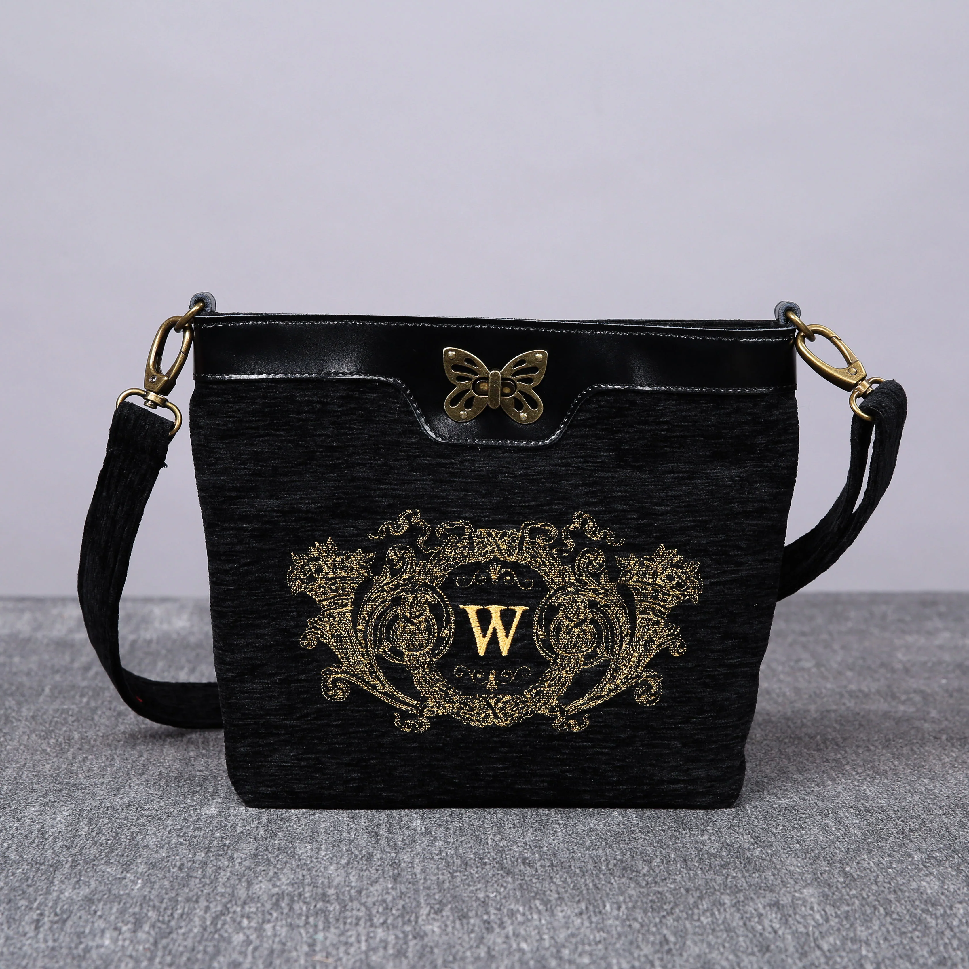 Luxury Monogrammed Black Butterfly Crossbody Bag ( Single Initial ) - Image 3