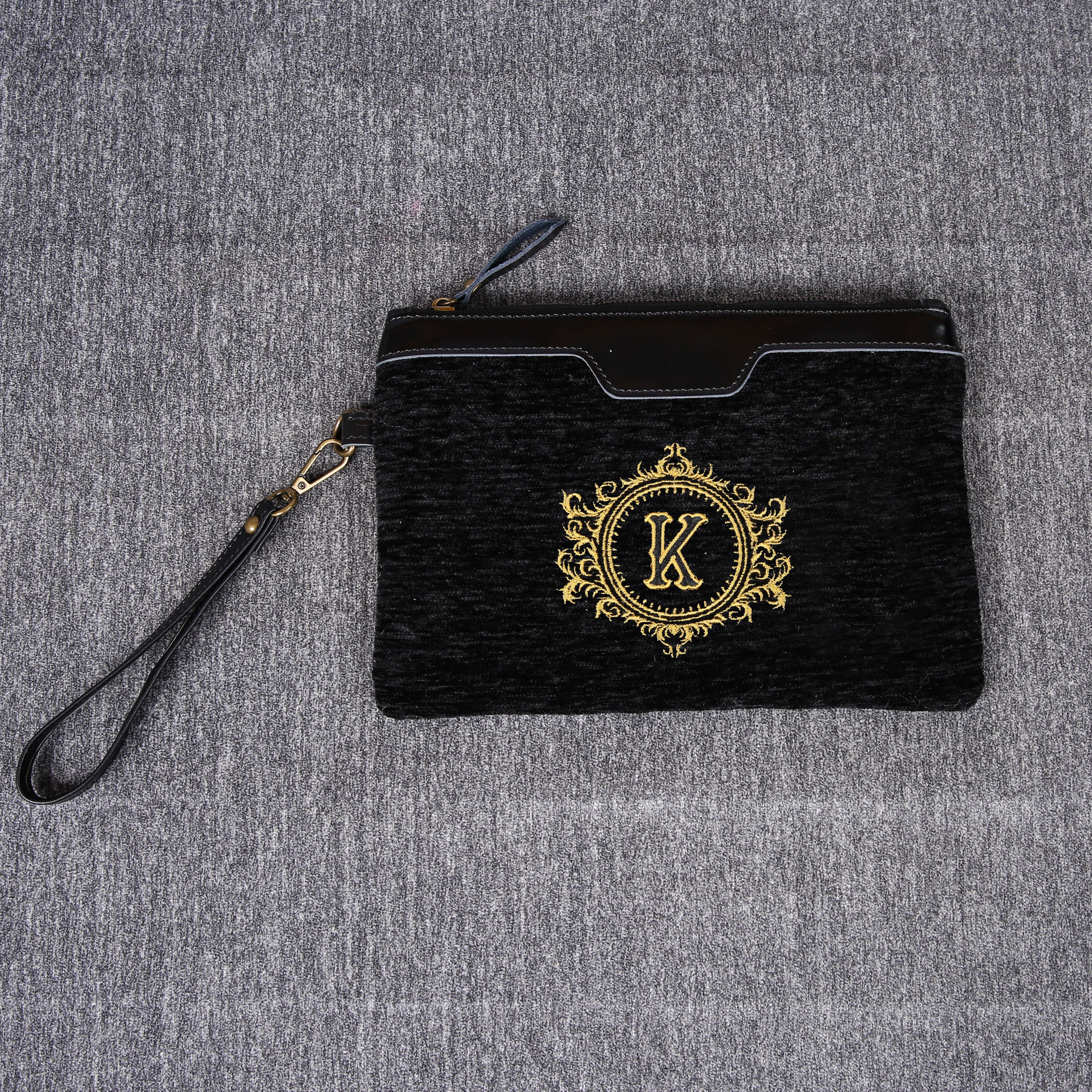 Luxury Monogrammed Black Wristlet Clutch ( Single Initial )