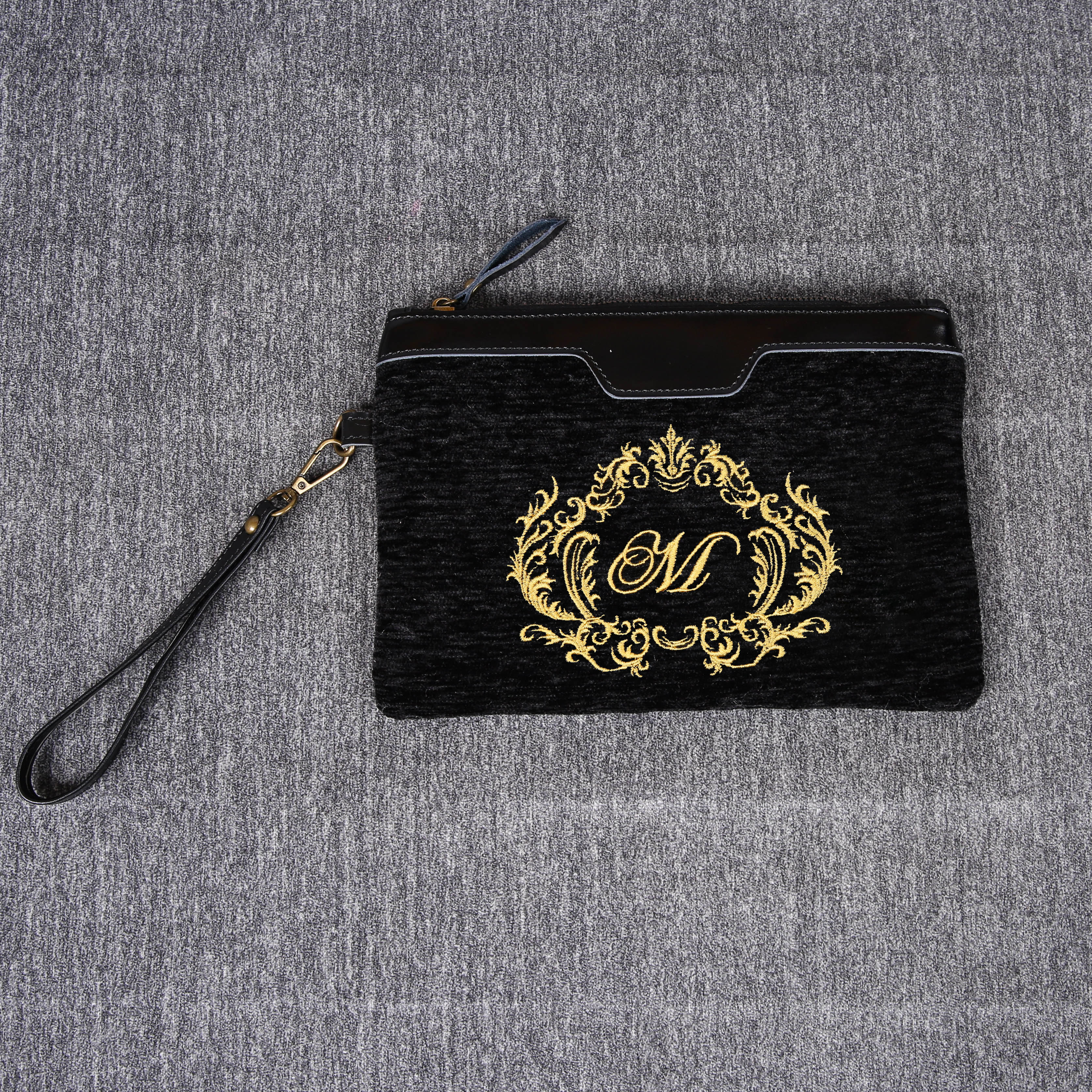 Luxury Monogrammed Black Wristlet Clutch ( Single Initial ) - Image 2