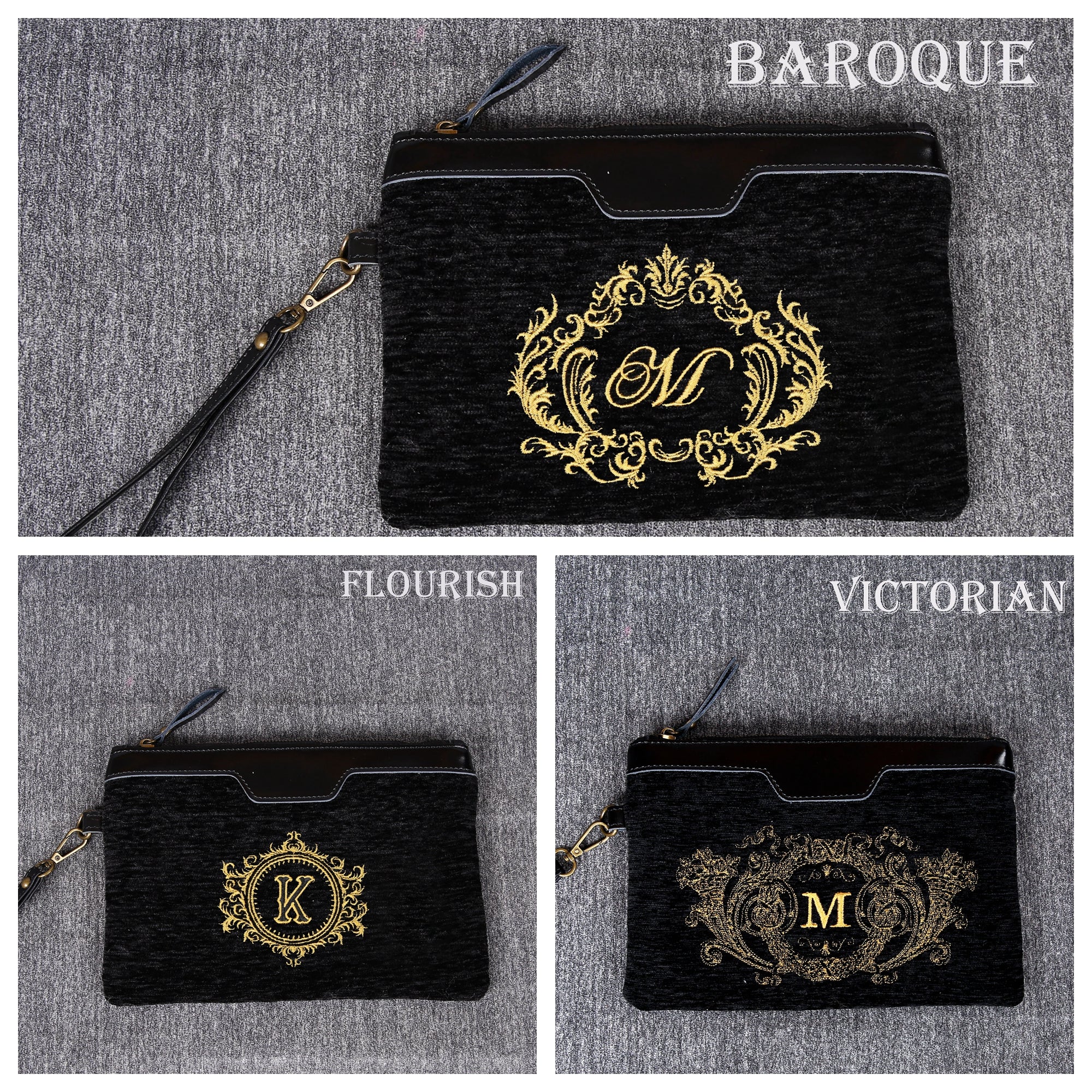 Luxury Monogrammed Black Wristlet Clutch ( Single Initial ) - Image 4