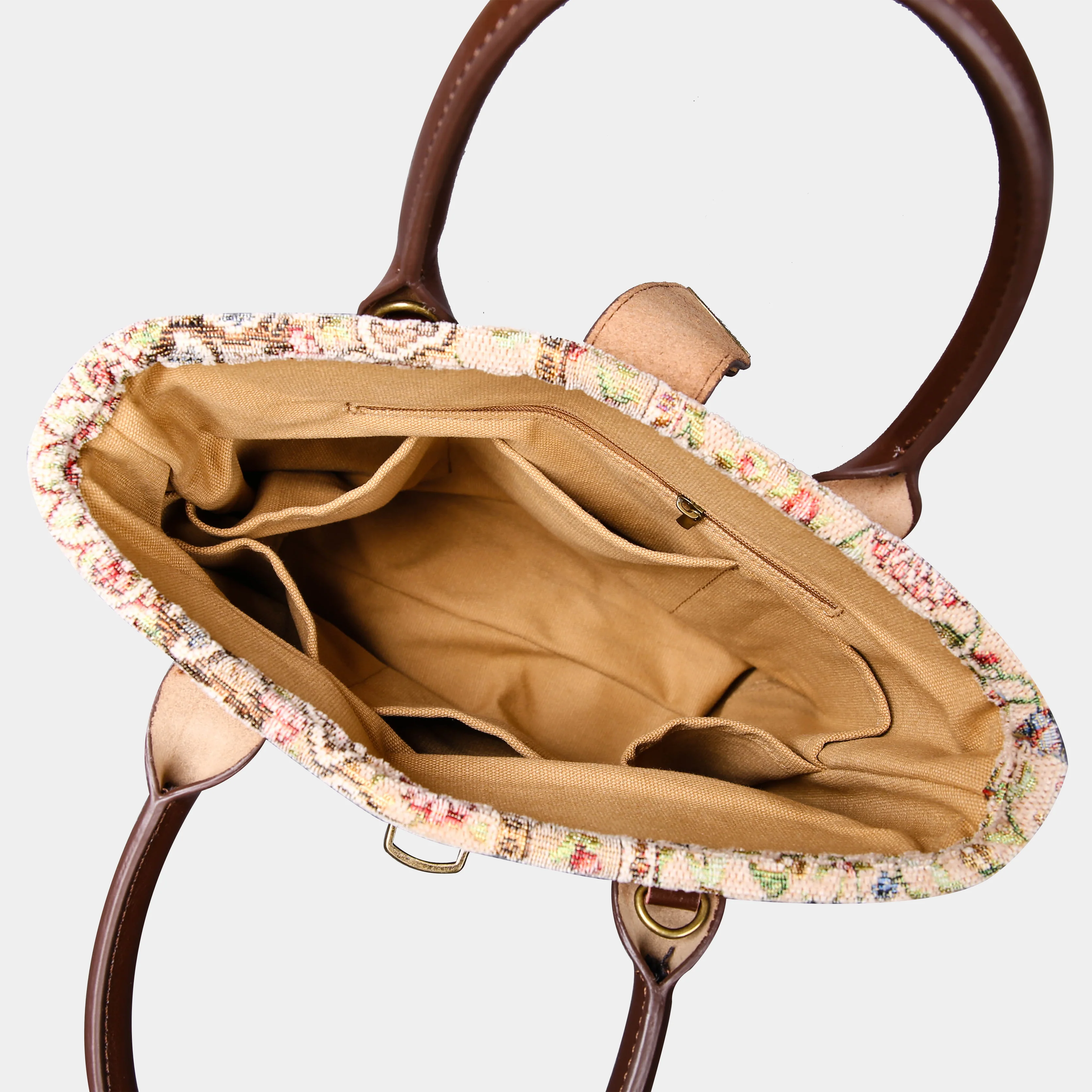 Oriental Beige Tuck Lock Carpet Satchel - Image 6