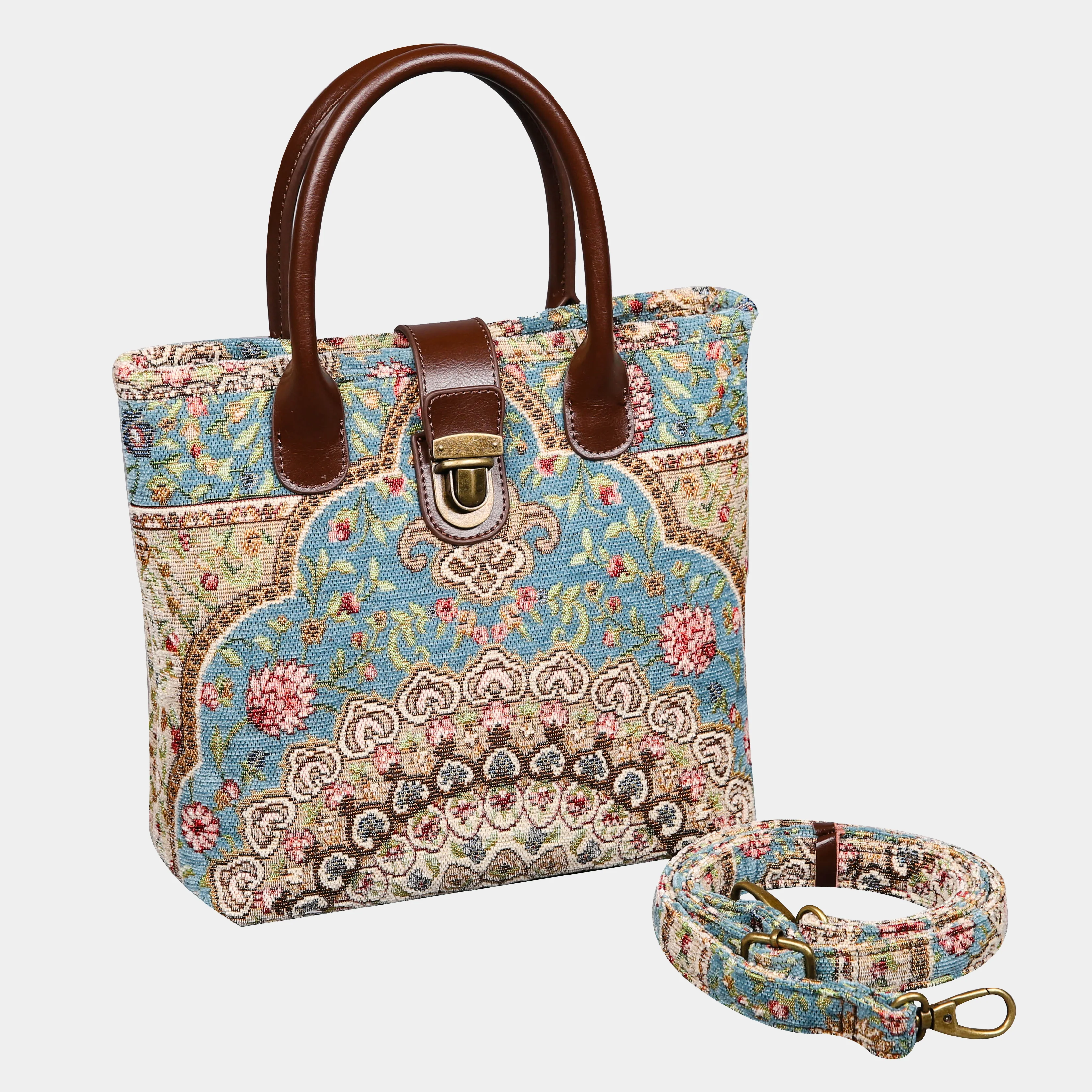 Oriental Blue Tuck Lock Carpet Satchel - Image 2