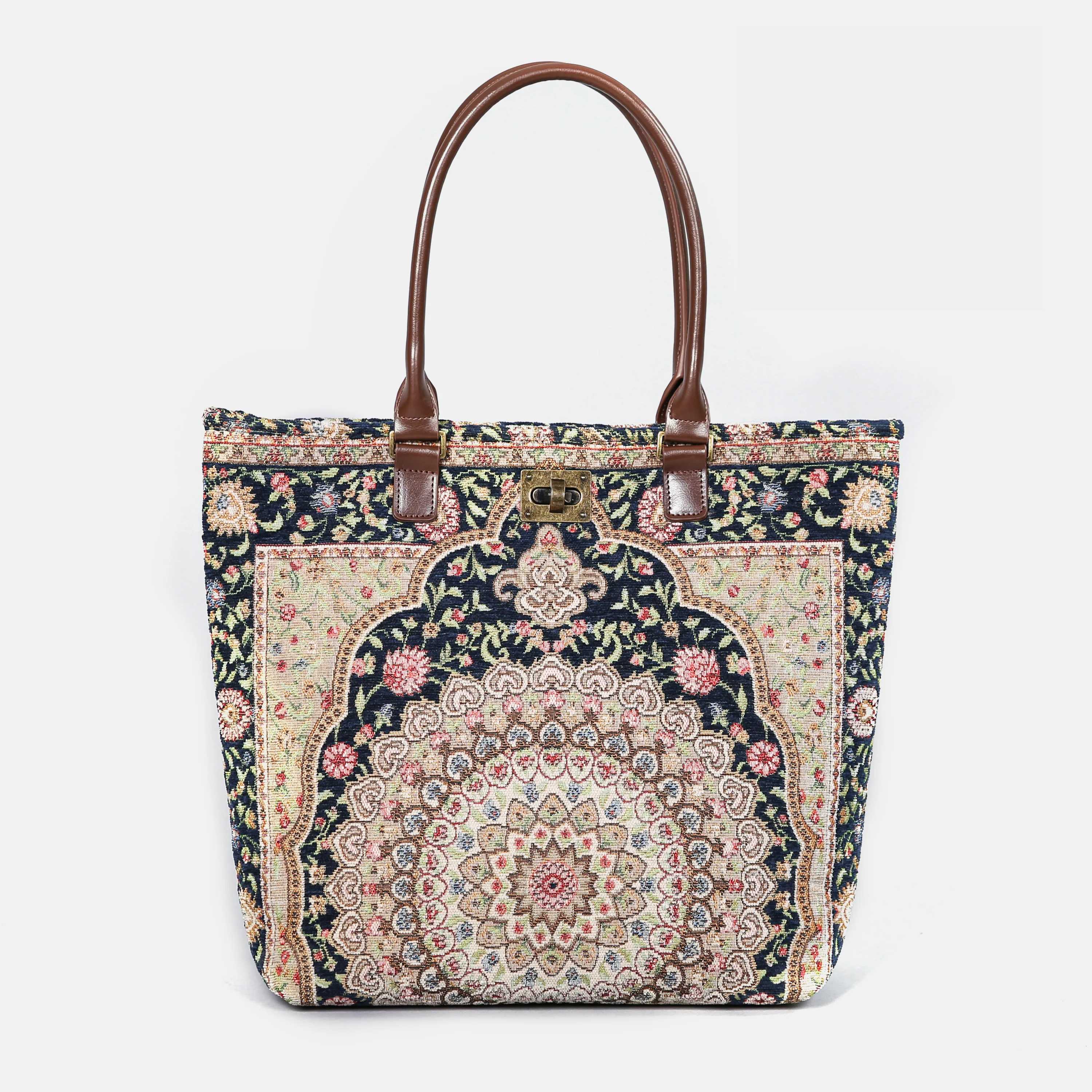 Oriental Navy Carpet Tote Shopper