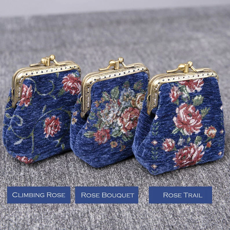 Rose Series Blue Double Kiss Clasp Coin Purse - Image 9