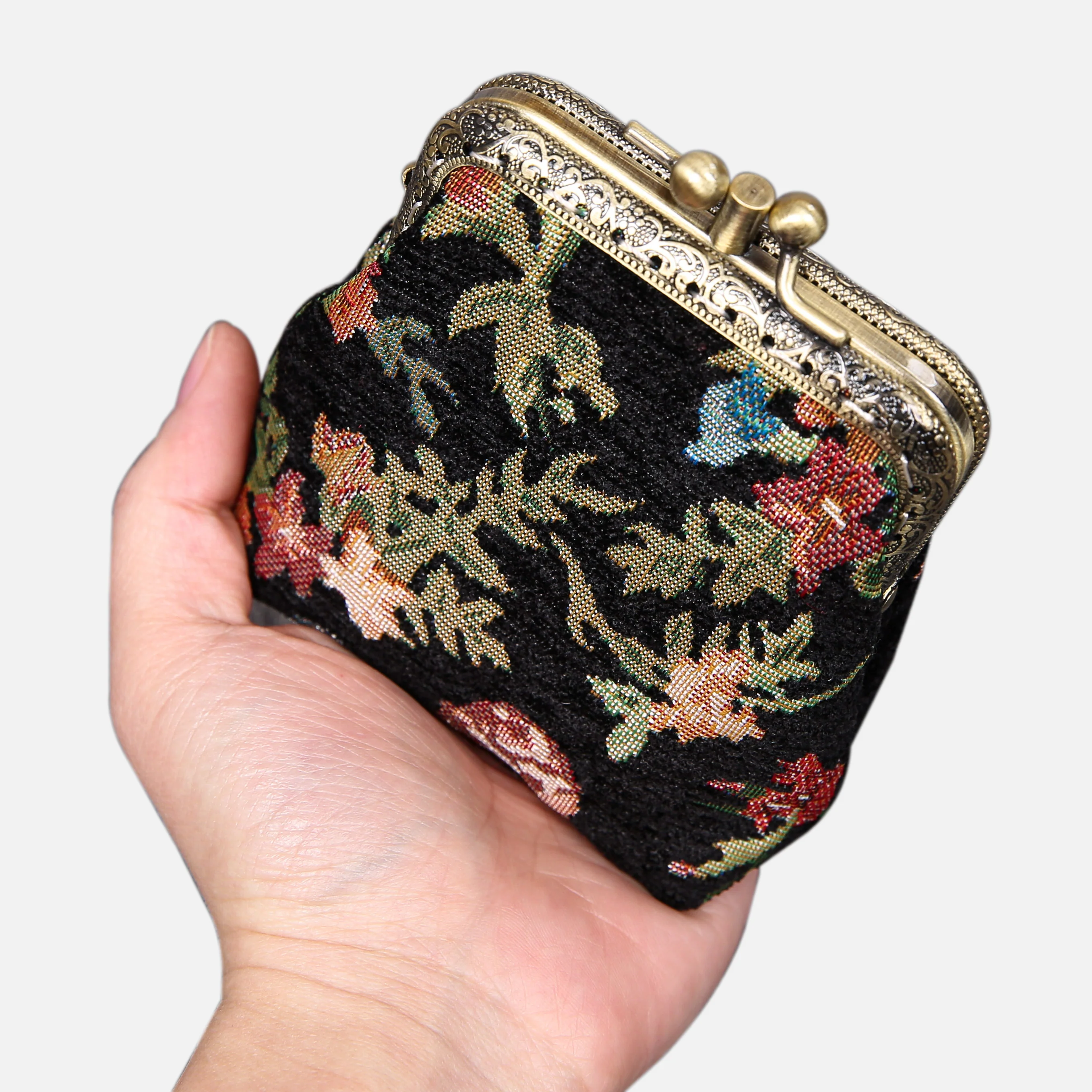 Spring Valley Black Double Kiss Clasp Coin Purse