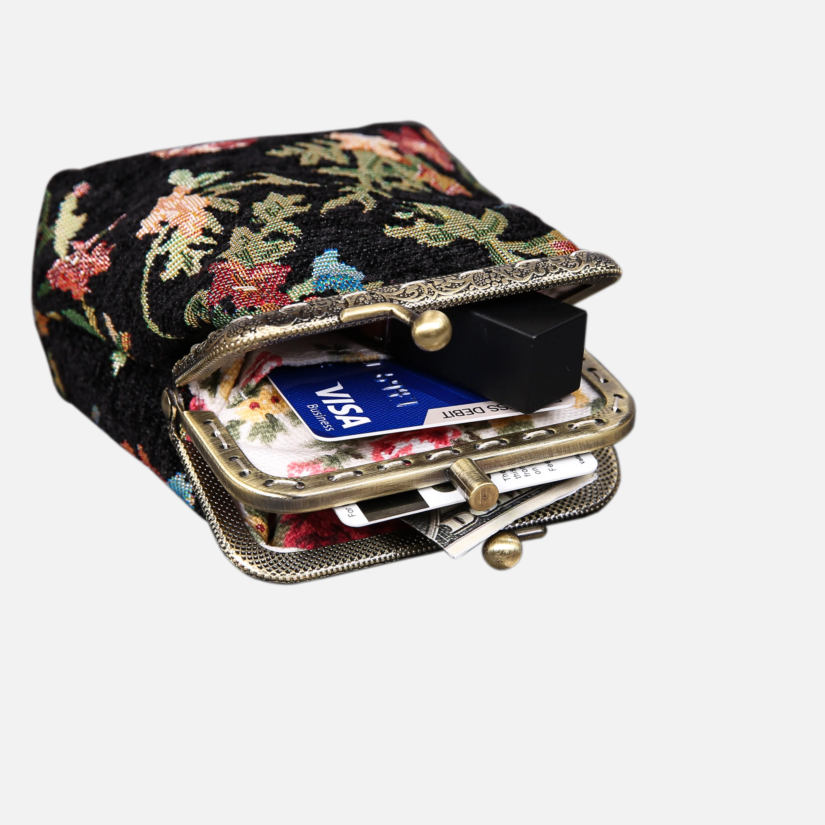 Spring Valley Black Double Kiss Clasp Coin Purse - Image 5