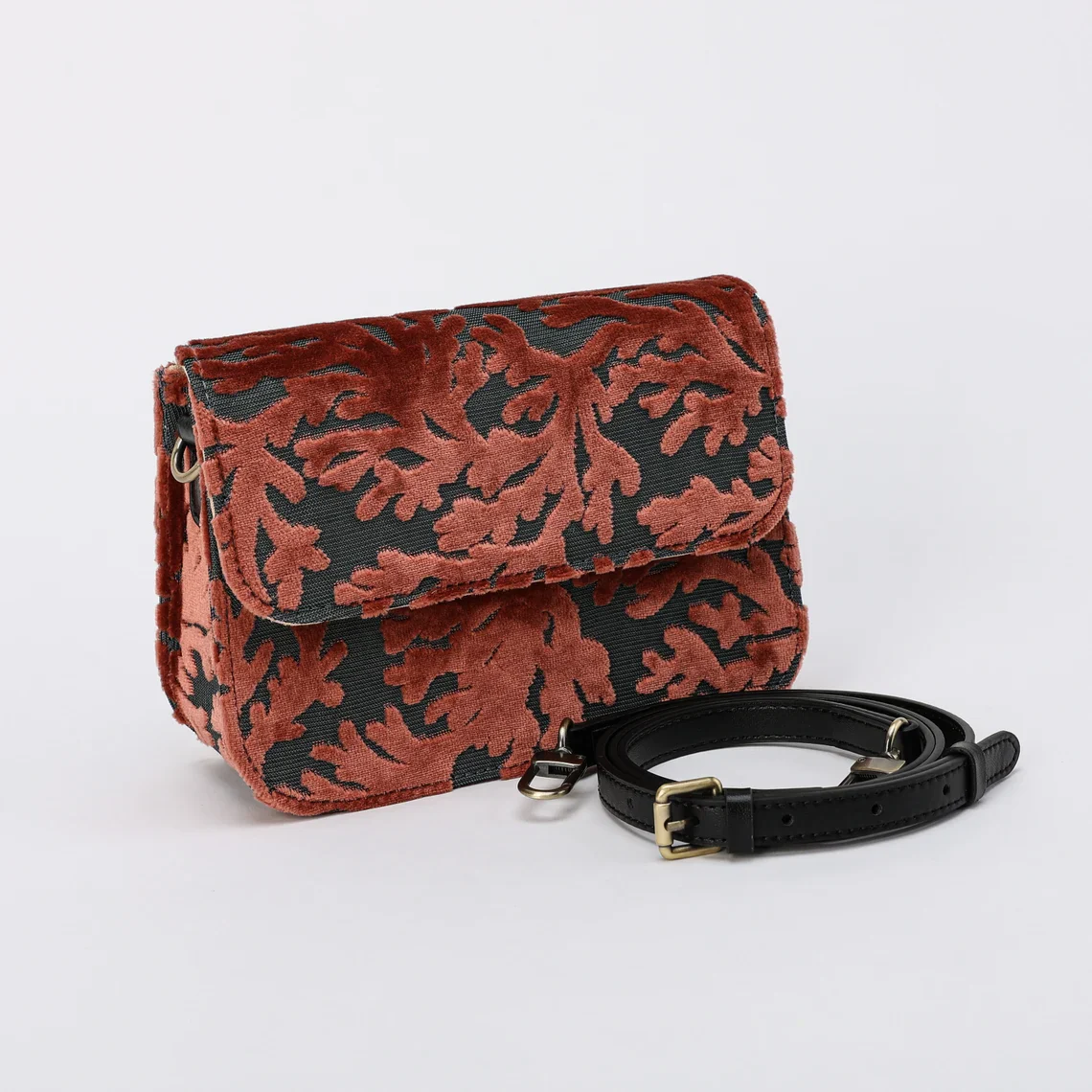 Burnout Velvet St Tropez Scuba Coral Flap Crossbody Bag - Image 3