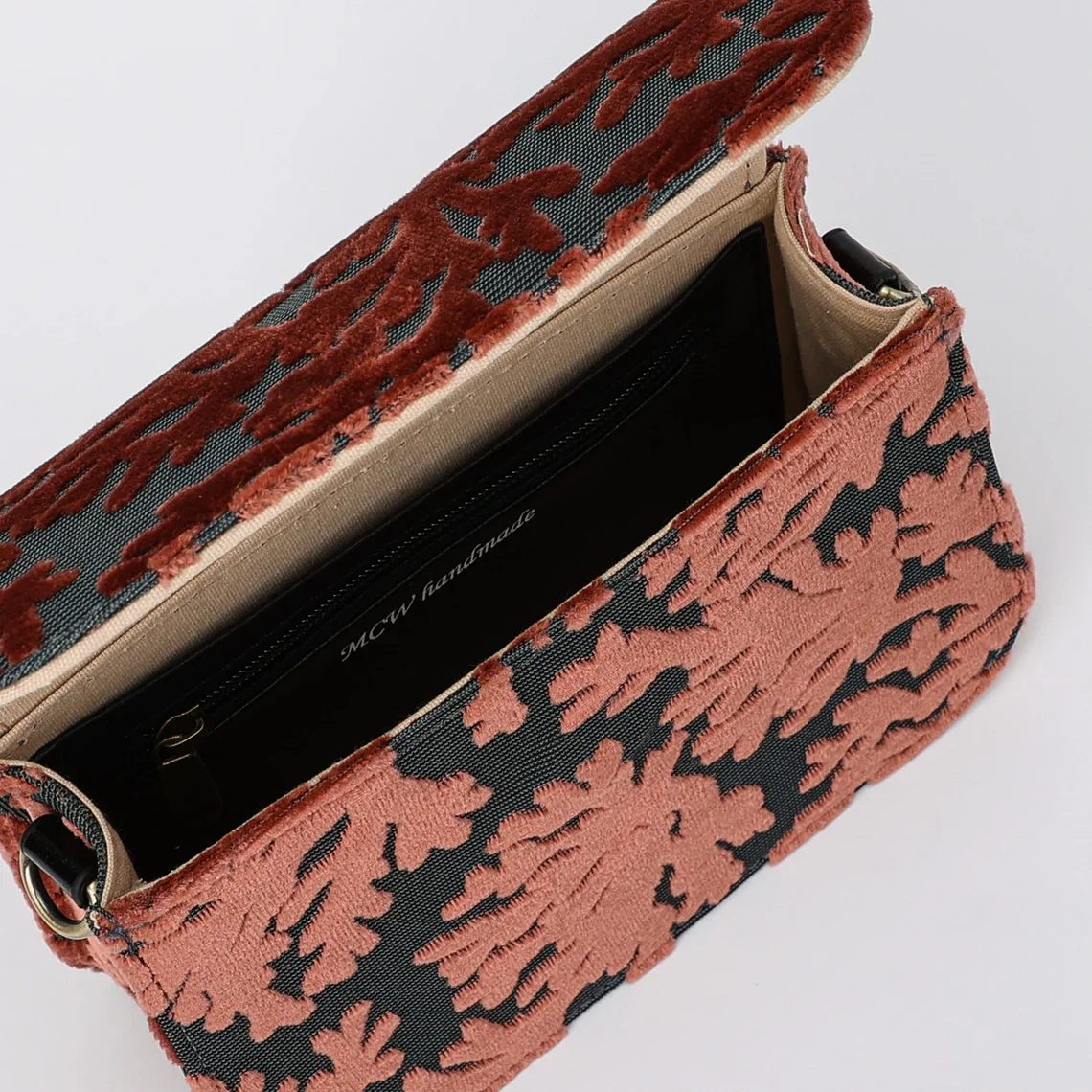 Burnout Velvet St Tropez Scuba Coral Flap Crossbody Bag - Image 7