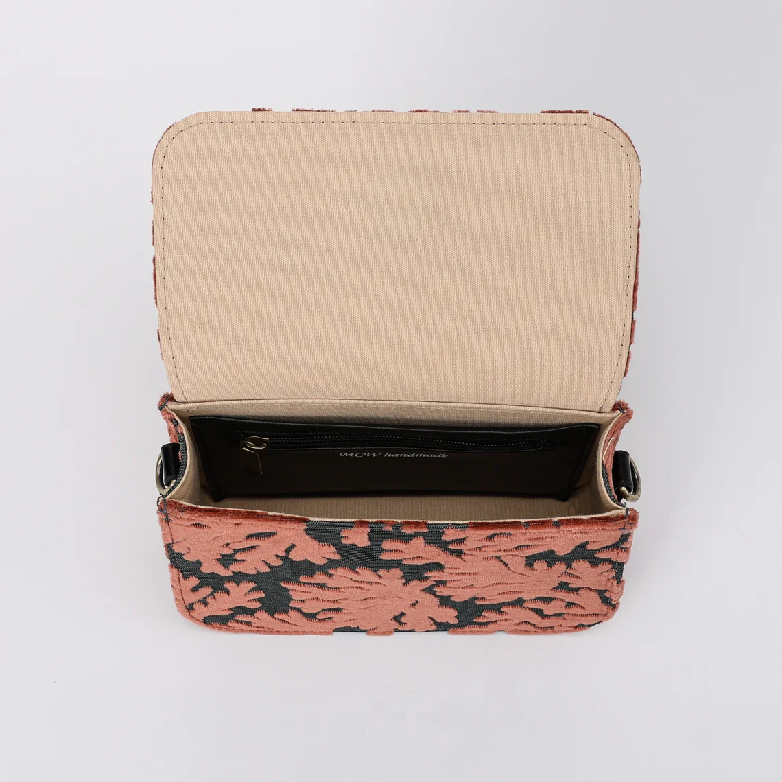 Burnout Velvet St Tropez Scuba Coral Flap Crossbody Bag - Image 8