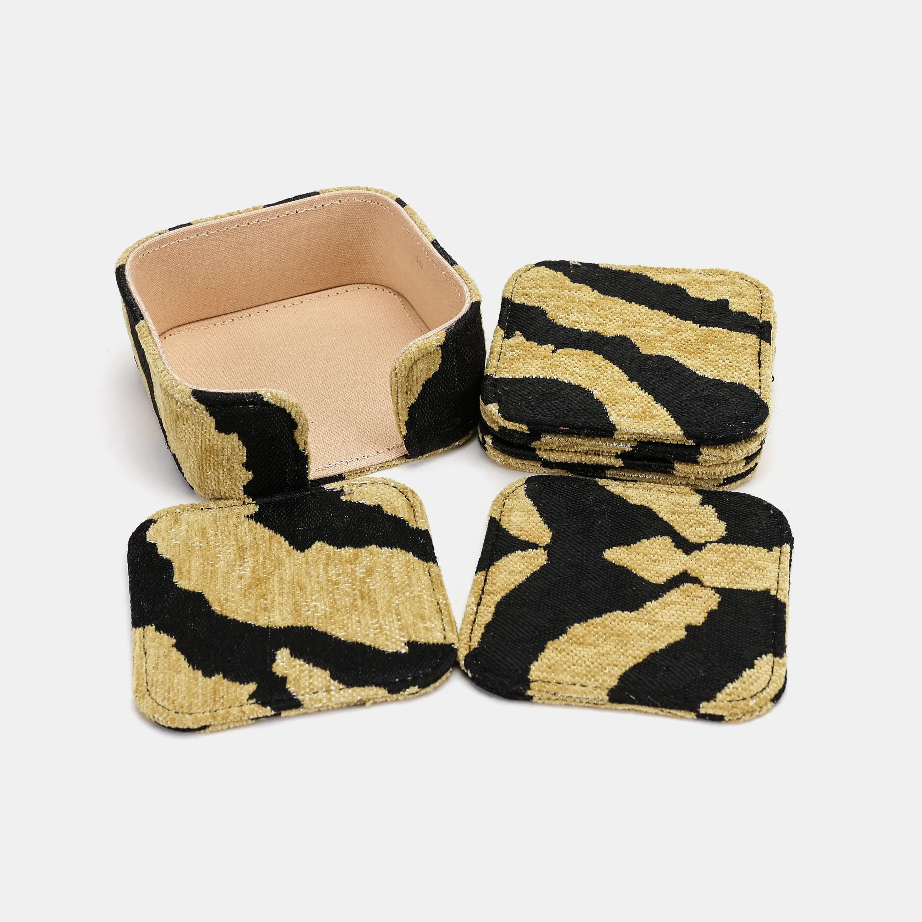 Tiger Stripe Square Coaster Set with Holder
