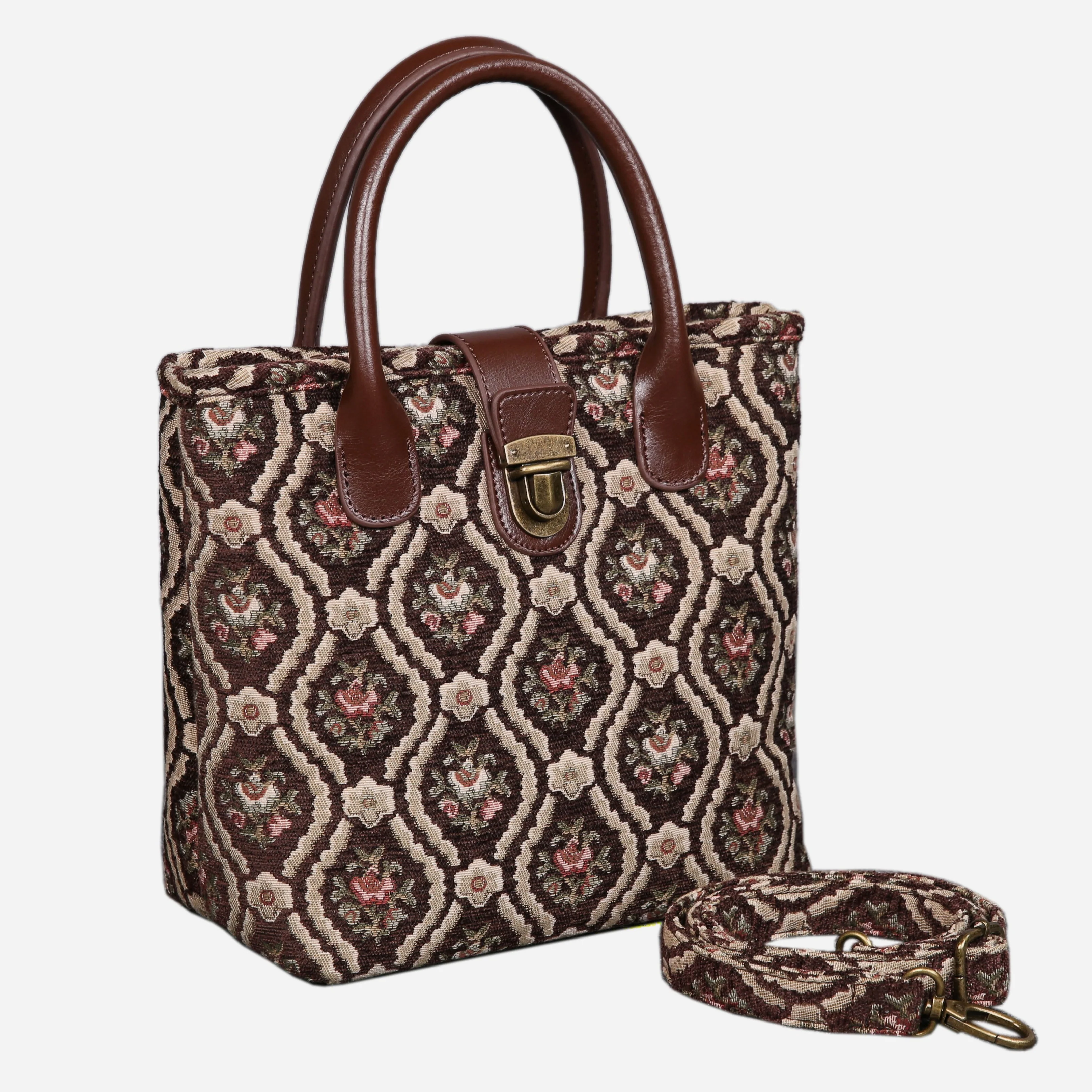Traditional Coffee Tuck Lock Carpet Satchel - Image 2