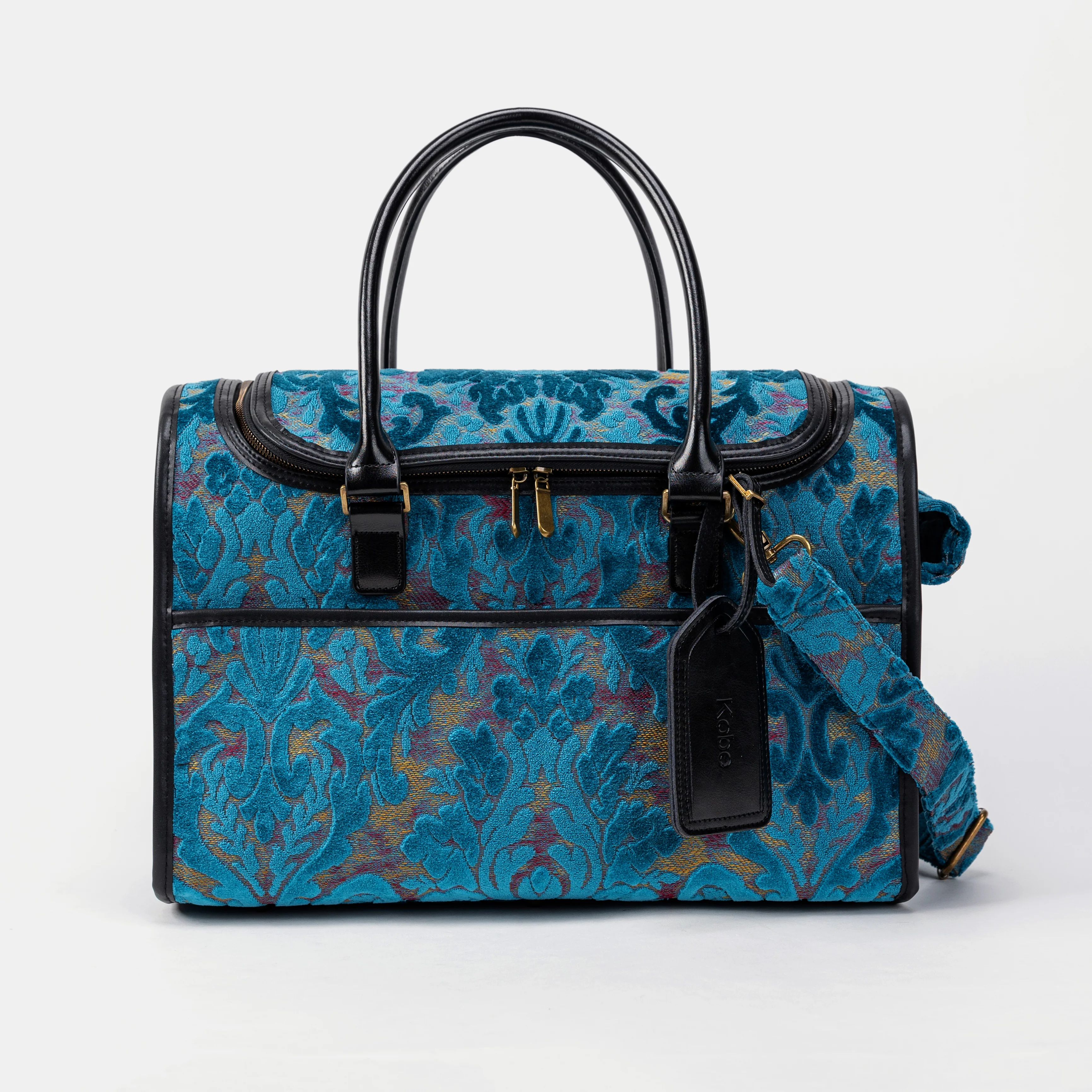 Travel Dog Carrier Bag Burnout Velvet Aqua Blue - Image 3