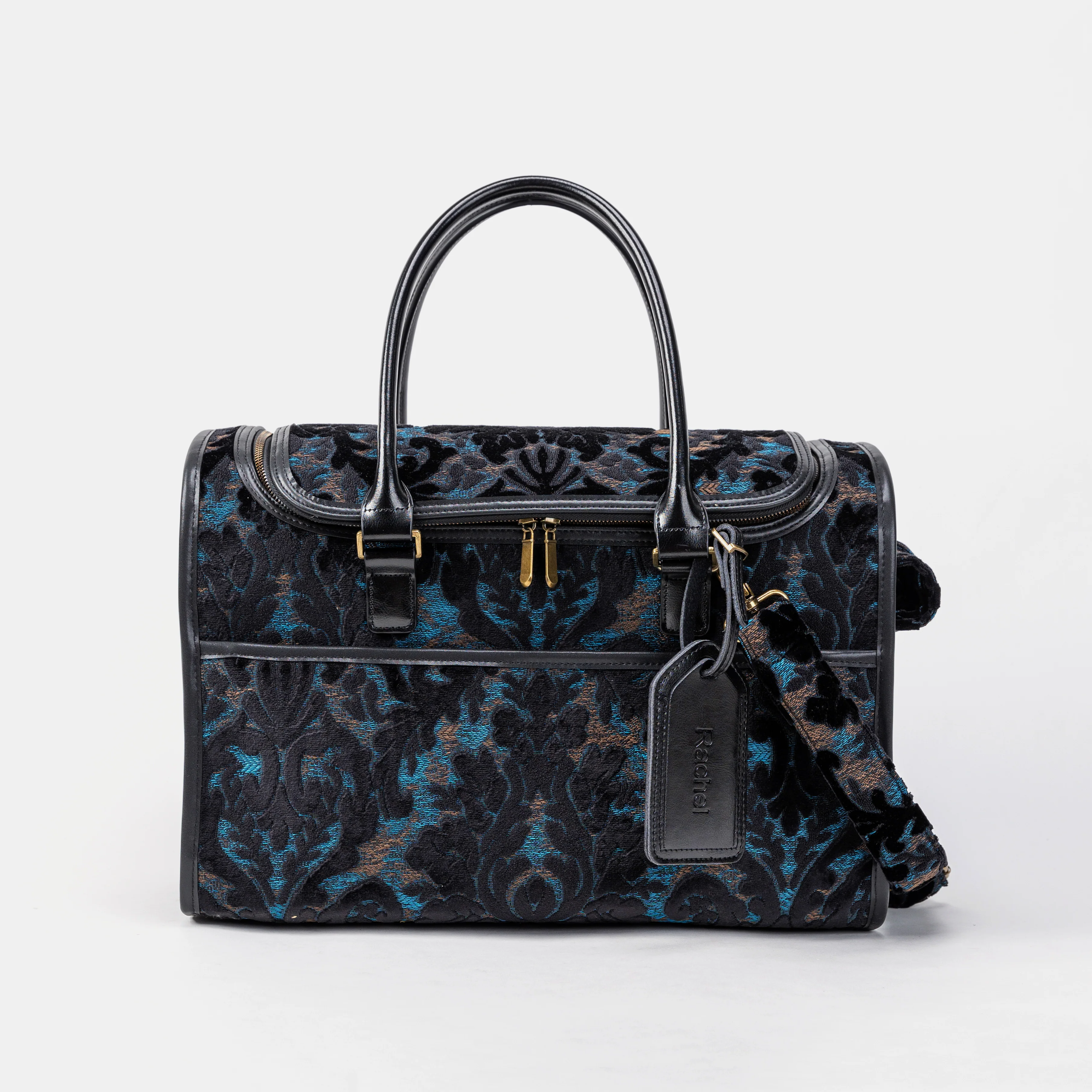 Travel Dog Carrier Bag Burnout Velvet Black - Image 3