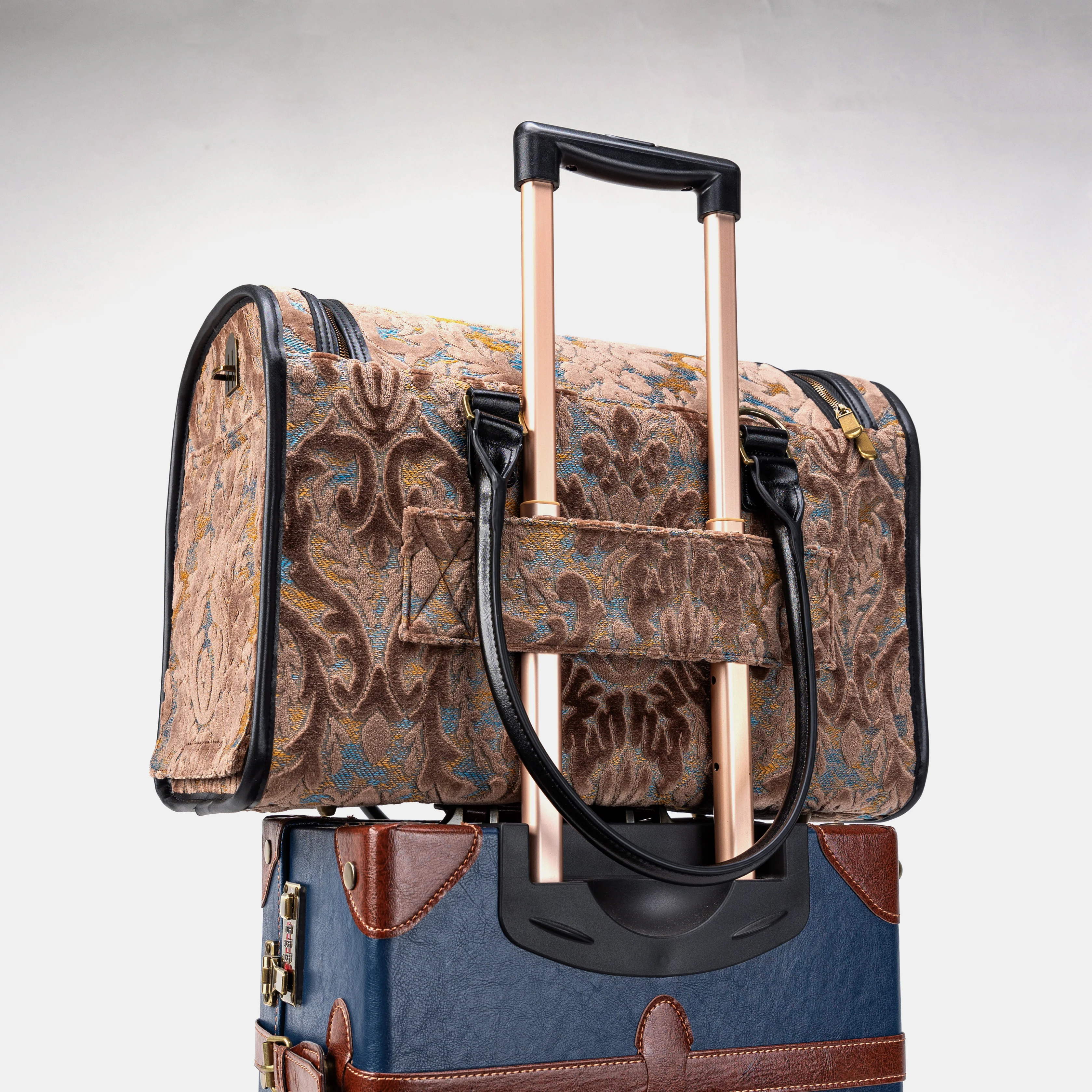 Travel Dog Carrier Bag Burnout Velvet Camel - Image 11