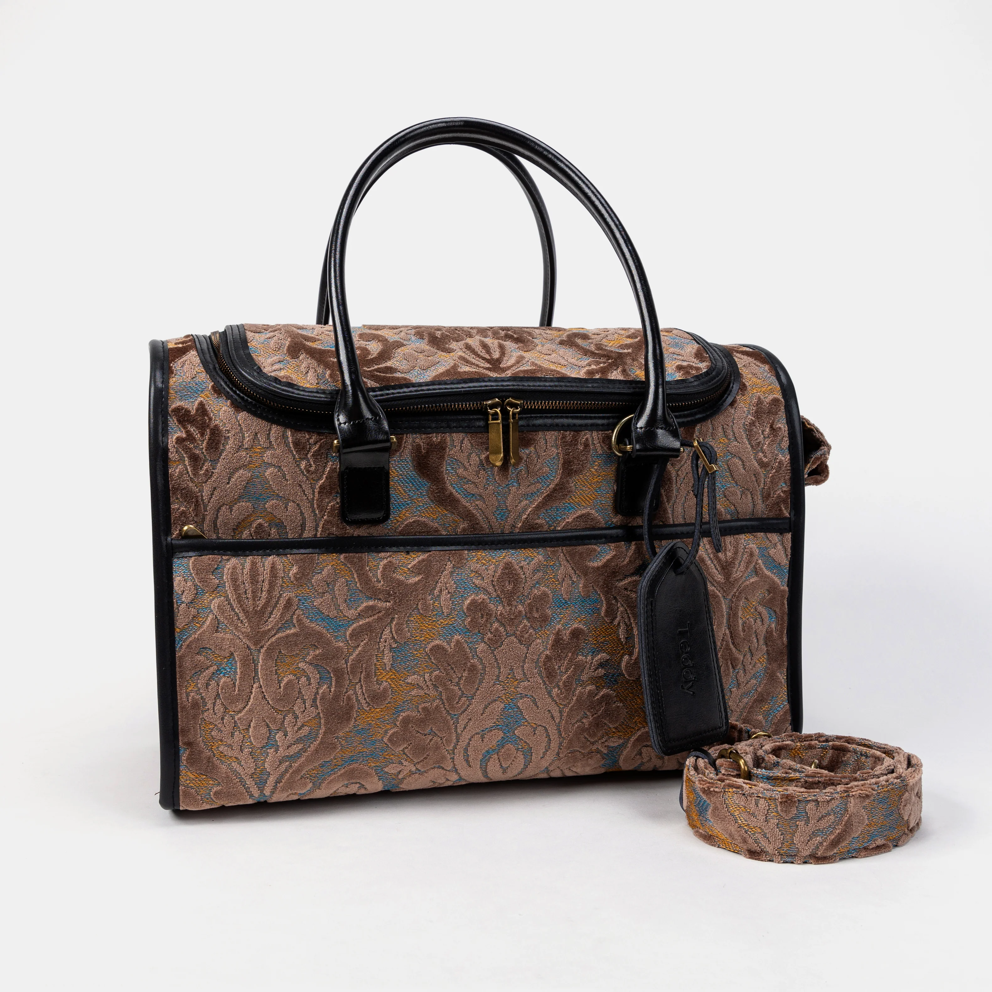 Travel Dog Carrier Bag Burnout Velvet Camel - Image 2