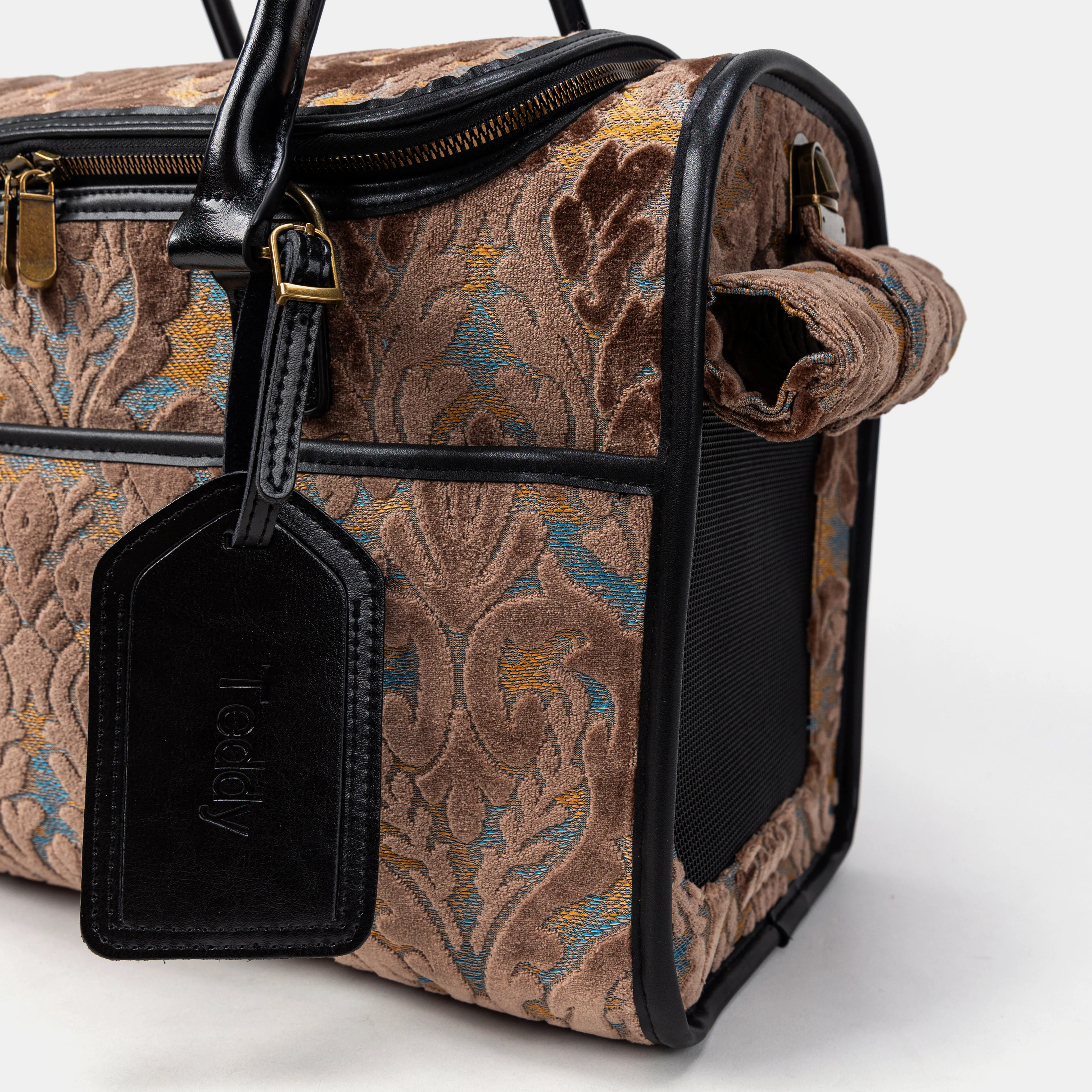 Travel Dog Carrier Bag Burnout Velvet Camel - Image 7