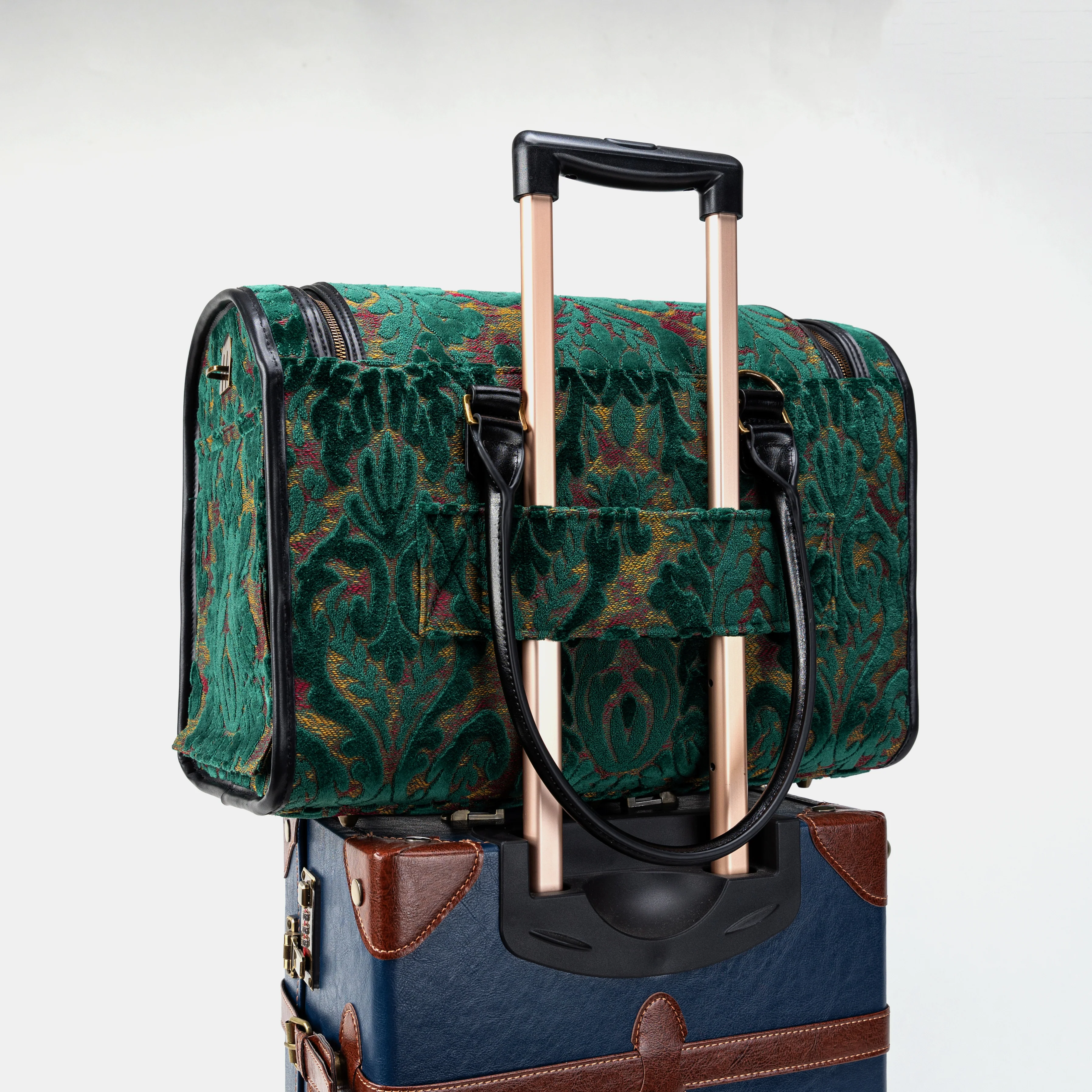 Travel Dog Carrier Bag Burnout Velvet Jade Green - Image 11