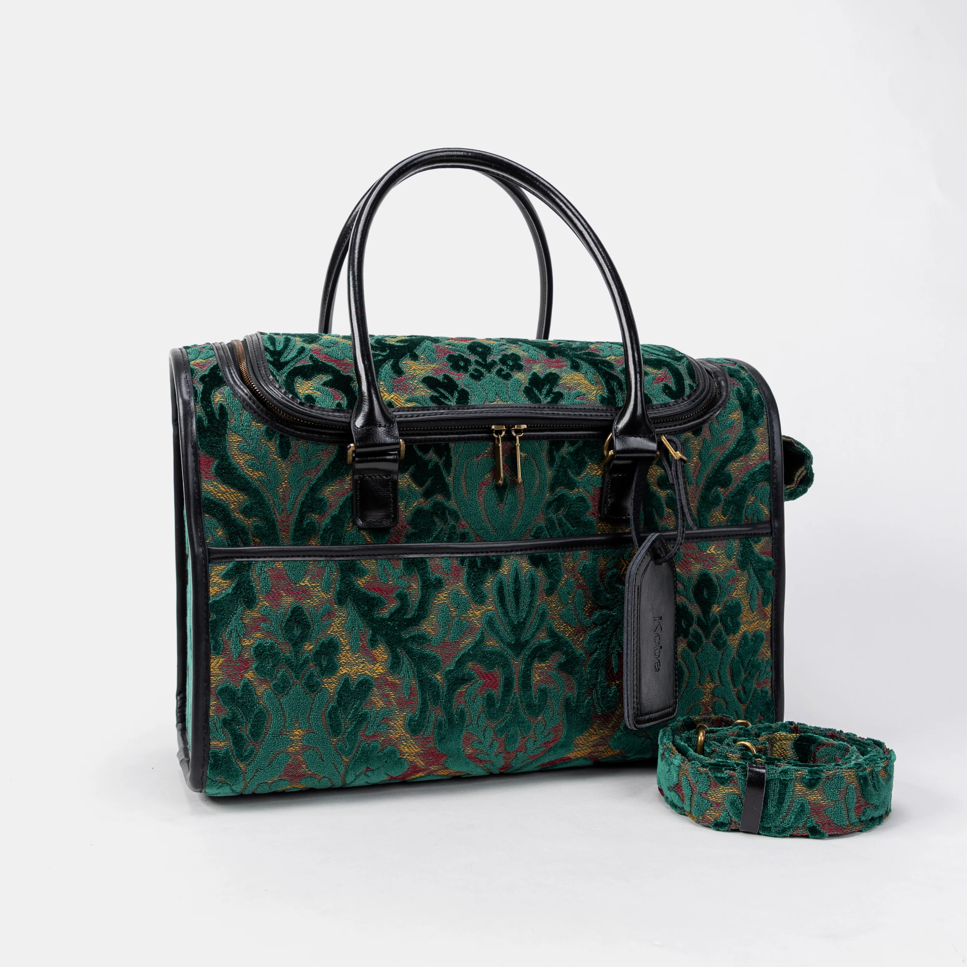 Travel Dog Carrier Bag Burnout Velvet Jade Green - Image 3