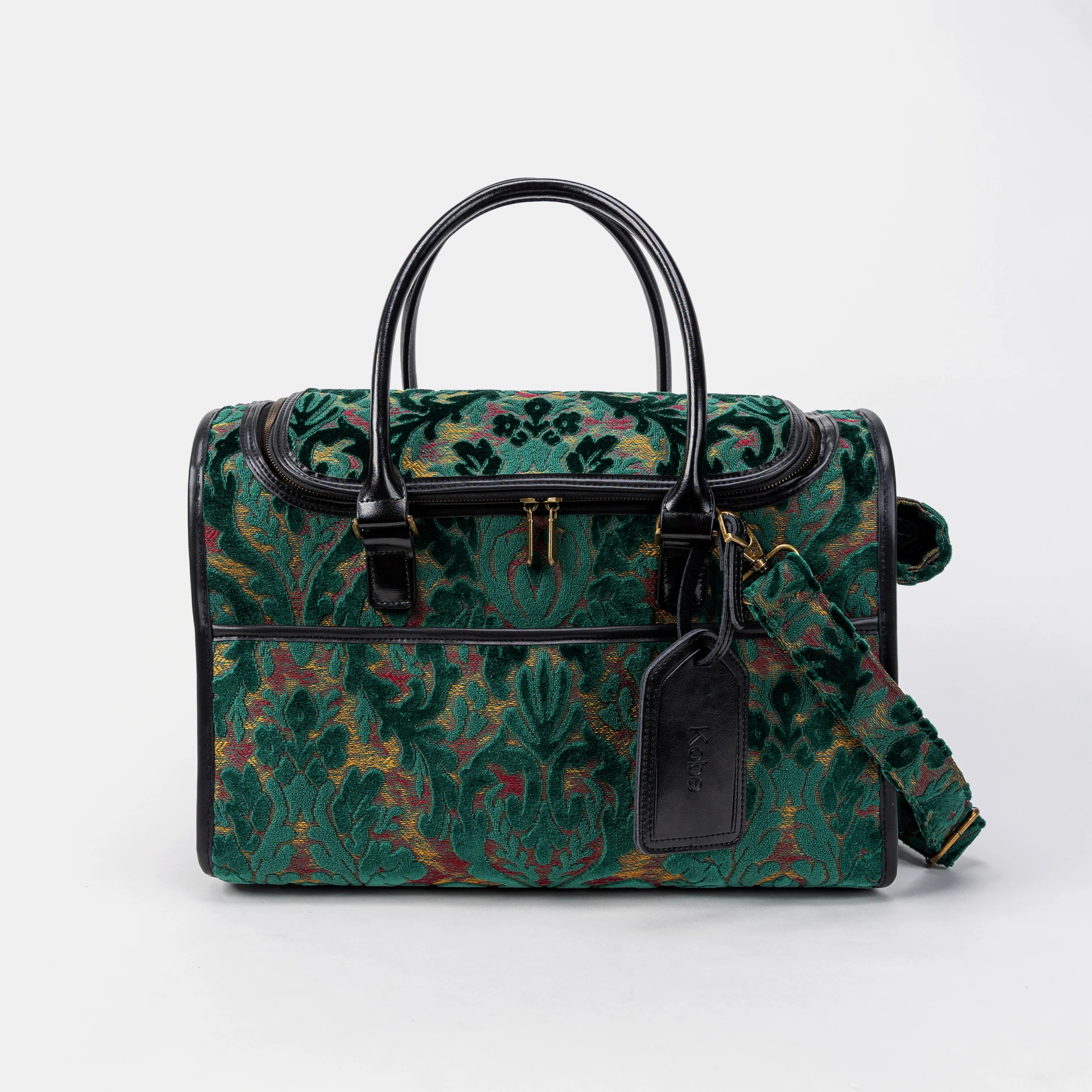 Travel Dog Carrier Bag Burnout Velvet Jade Green - Image 4