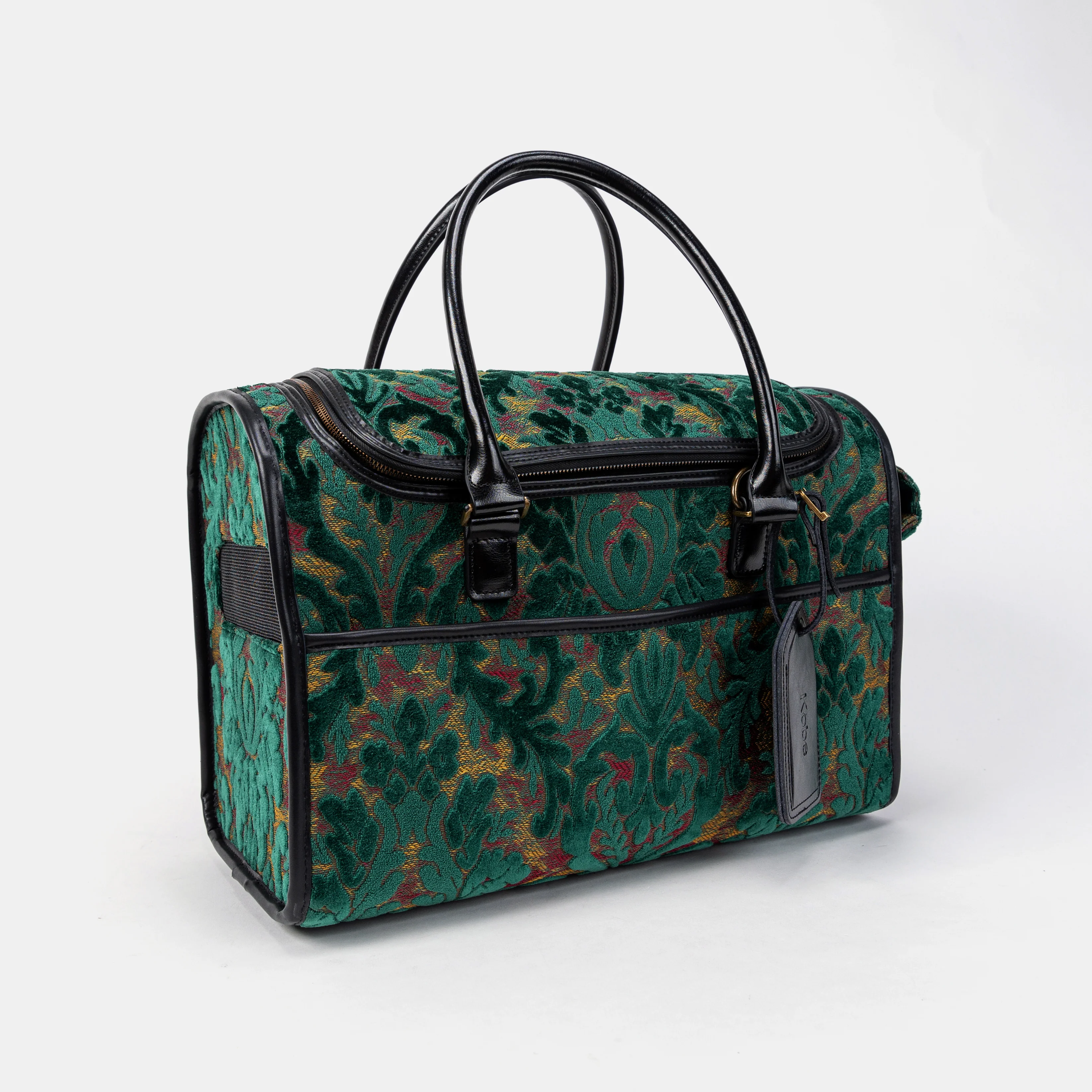 Travel Dog Carrier Bag Burnout Velvet Jade Green - Image 5